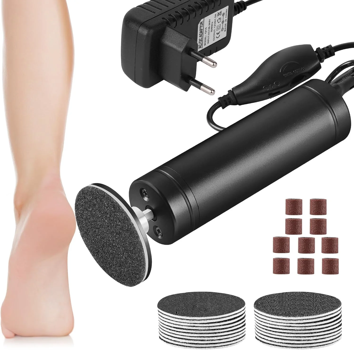 سوهان برقی پینه پا AOOWU، مجموعه سوهان برقی قابل شارژ پا با سرهای سوهان قابل تعویض، سرعت قابل تنظیم، مجموعه مراقبت از پا برای پاشنه های ترک خورده، پینه و پوست مرده