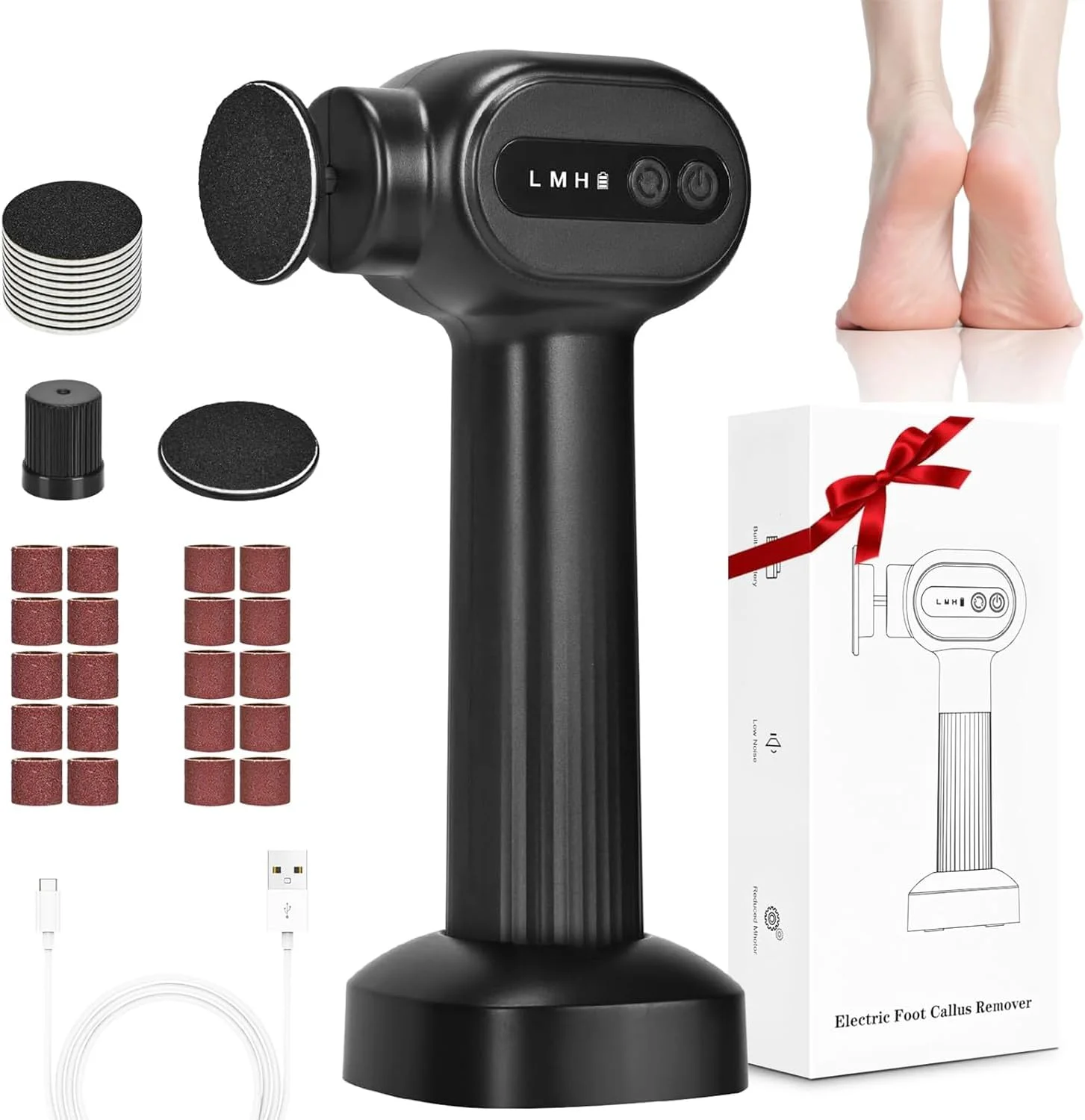 سوهان برقی پینه پا Angju، سوهان پای بی سیم 2 در 1، اسکرابر برقی پا با سرعت قابل تنظیم برای پوست های مرده، ابزار پدیکور با 20 دیسک سمباده