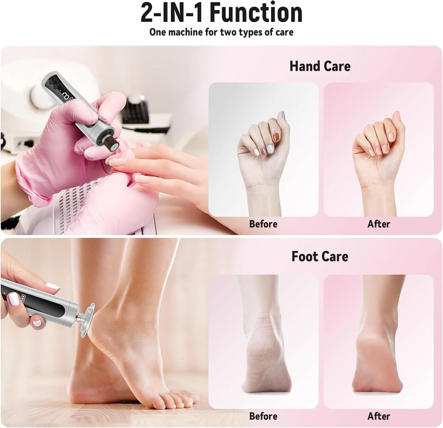 سوهان برقی پینه پا APTMAPT با نمایشگر LED، سوهان برقی 2 در 1 پا و پولیش ناخن قابل شارژ با 9 سرعت قابل تنظیم برای پوست خشک و مرده پا (نقره ای)