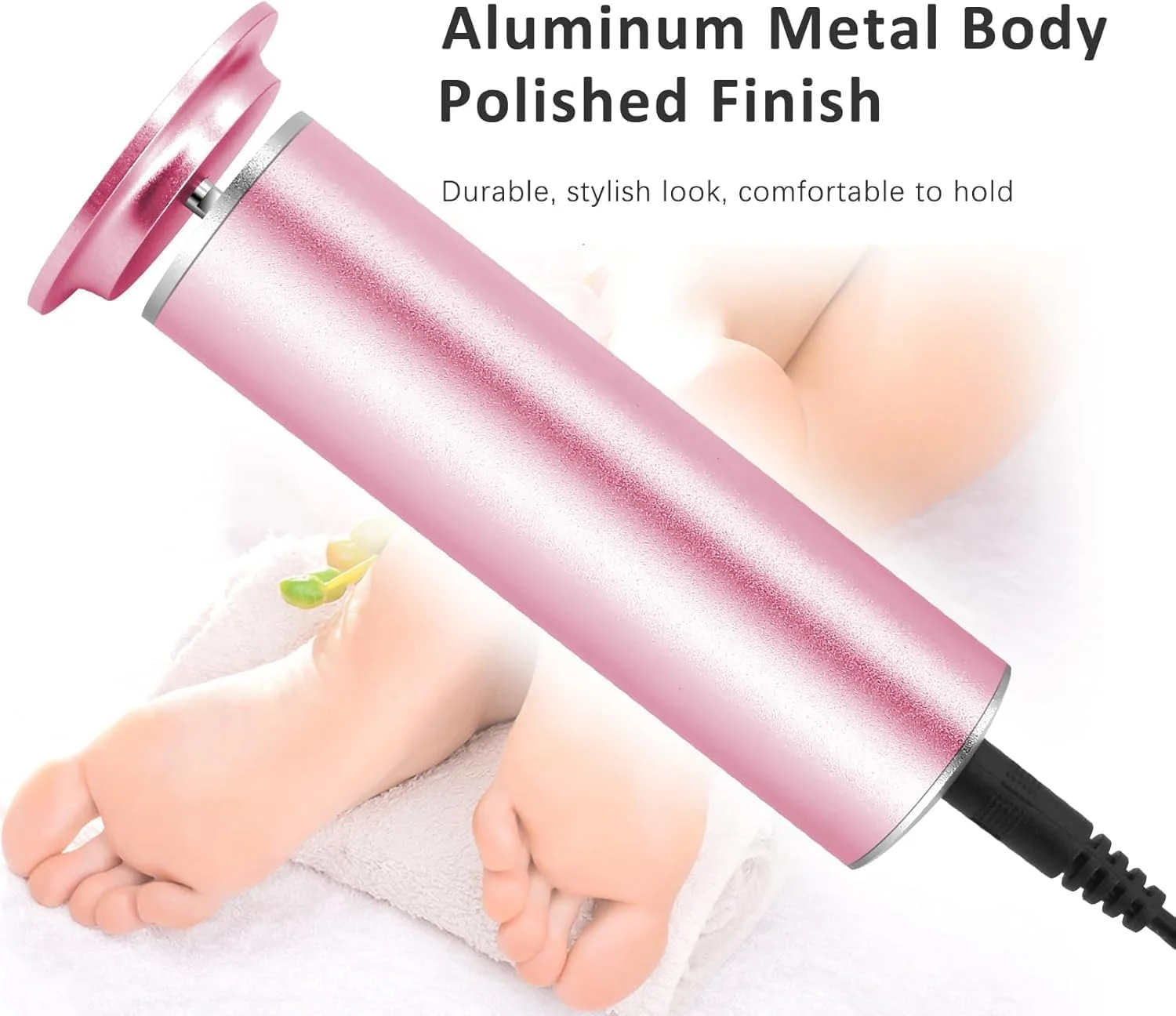 سوهان برقی پا AONOLOVO، از بین برنده پوست سفت (با قابلیت تنظیم سرعت) به همراه 60 عدد دیسک سمباده ای جایگزین، اسکرابر حرفه ای برقی پدیکور پا، از بین برنده پوست سفت (صورتی)