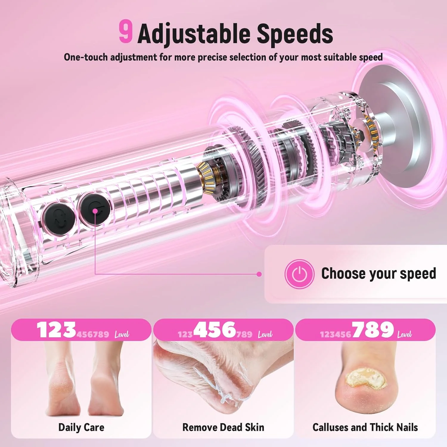 سوهان برقی پینه پا APTMAPT با نمایشگر LED، سوهان برقی 2 در 1 پا و پولیش ناخن قابل شارژ با 9 سرعت قابل تنظیم برای پوست خشک و مرده پا (نقره ای)