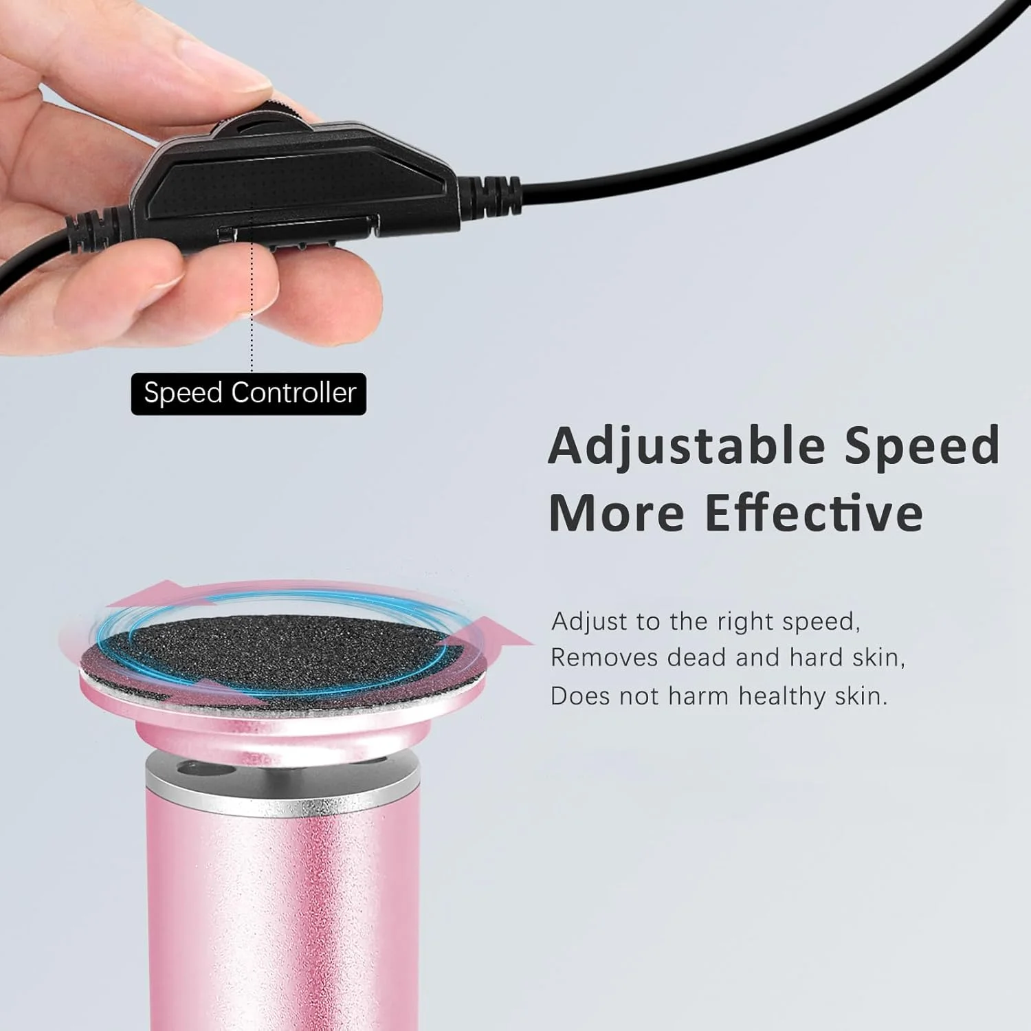 سوهان برقی پا AONOLOVO، از بین برنده پوست سفت (با قابلیت تنظیم سرعت) به همراه 60 عدد دیسک سمباده ای جایگزین، اسکرابر حرفه ای برقی پدیکور پا، از بین برنده پوست سفت (صورتی)