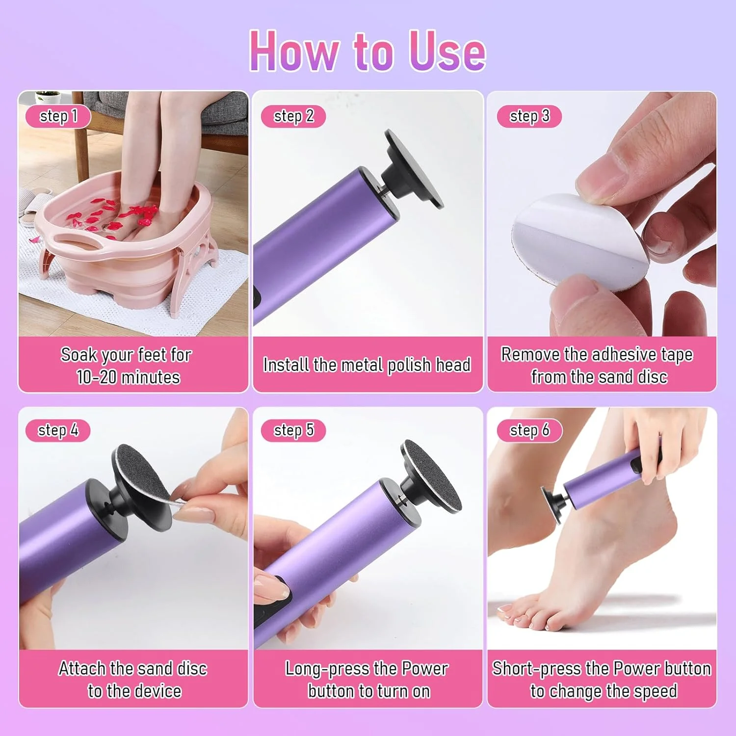 سوهان برقی پدیکور پا ANGNYA، دستگاه سنگ پای برقی 2 در 1 با 9 سرعت قابل تنظیم و دیسک سنباده ای تعویضی، سوهان برقی سمباده ای پدیکور پا برای از بین بردن پوست مرده بنفش