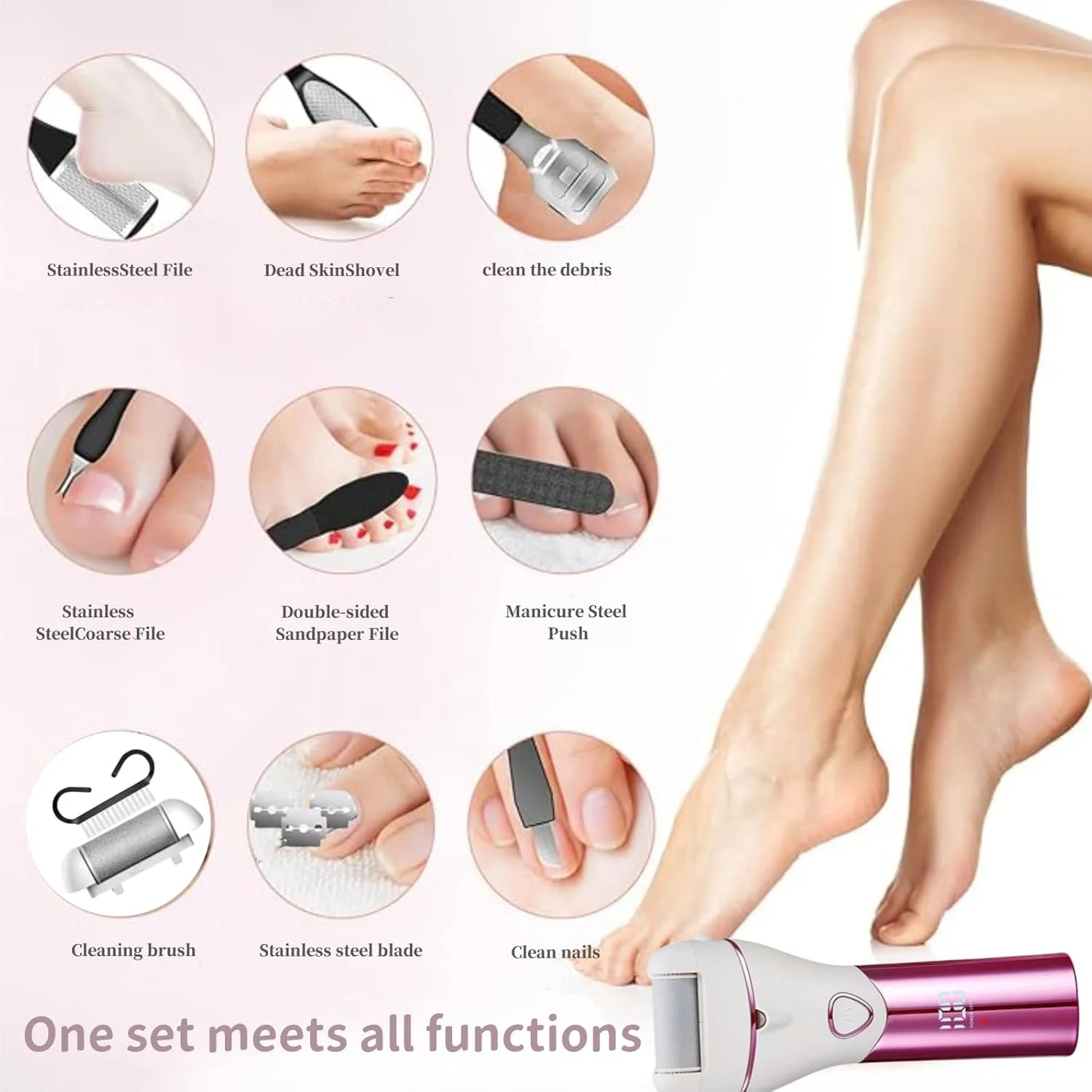 سوهان برقی پا AoMige، ست ابزار پدیکور الکترونیکی قابل حمل همه کاره با مکنده پوست مرده، برس پای شارژی با سرهای تعویضی و ابزار پدیکور، نمایشگر LCD سوهان برقی پا AoMige، ست ابزار پدیکور الکترونیکی قابل حمل همه کاره با مکنده پوست مرده، برس پای شارژی با سرهای تعویضی و ابزار پدیکور، نمایشگر LCD