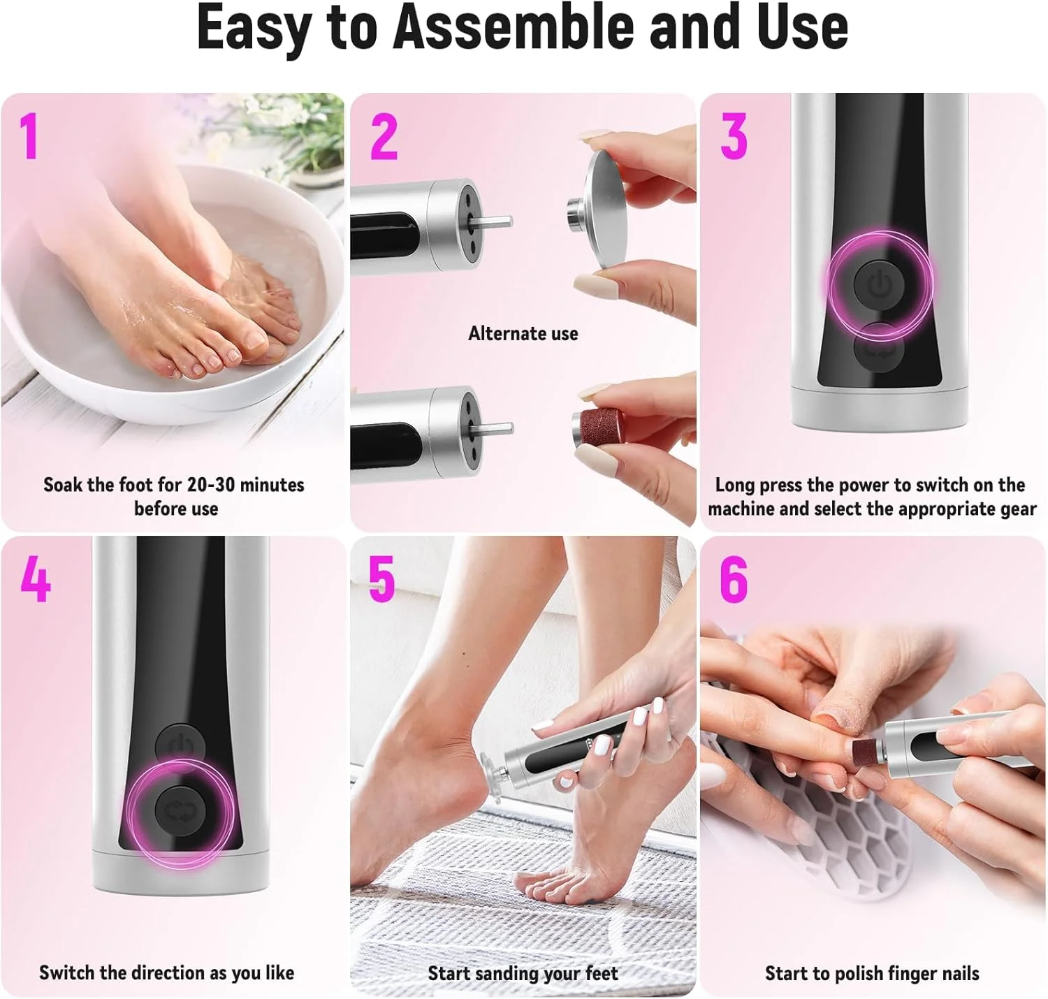 سوهان برقی پینه پا APTMAPT با نمایشگر LED، سوهان برقی 2 در 1 پا و پولیش ناخن قابل شارژ با 9 سرعت قابل تنظیم برای پوست خشک و مرده پا (نقره ای)