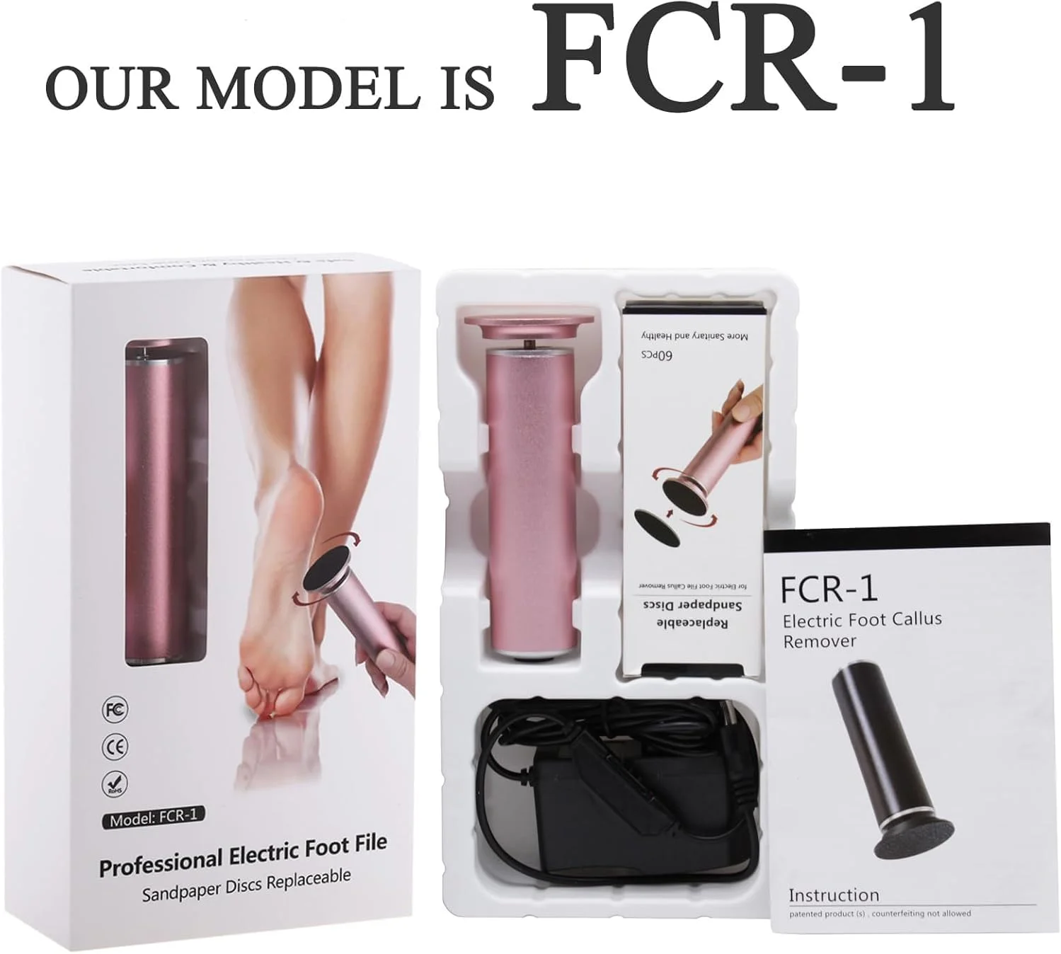 سوهان برقی پا AONOLOVO، از بین برنده پوست سفت (با قابلیت تنظیم سرعت) به همراه 60 عدد دیسک سمباده ای جایگزین، اسکرابر حرفه ای برقی پدیکور پا، از بین برنده پوست سفت (صورتی)