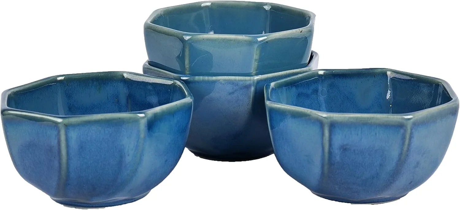 کاسه دسر سرامیکی آرتیستا مدل 'Octad Blue' کاسه های مناسب مایکروویو کاسه سرو - کاسه غلات برای تنقلات کاسه شام / کاتوری (ست 4 تایی، آبی، 220 میلی لیتر)