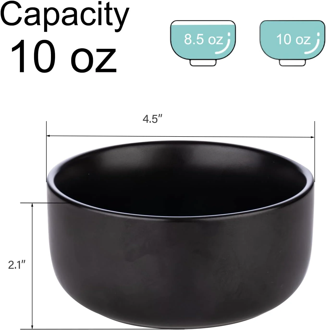 ست کاسه سرامیکی 10 اونسی Aquiver - کاسه های کوچک مات چینی - ظروف جانبی برای دسر، بستنی، تنقلات، چاشنی ها، سوفله، ماست، سوپ - ست کاسه سس خوری 4 عددی (مشکی)
