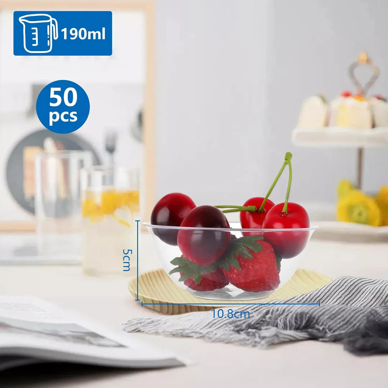 ASelected بسته 50 عددی کاسه پلاستیکی 190 میلی لیتری، کاسه های پلاستیکی سخت شفاف برای مهمانی ها، کاسه های پلاستیکی کوچک، کاسه های دسر پلاستیکی قابل استفاده مجدد، کاسه های پیک نیک