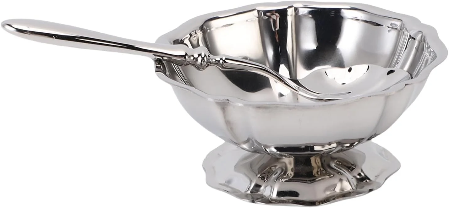 کاسه دسر پایه دار Asixxsix، جام بستنی استیل ضد زنگ 304 به همراه قاشق، کاسه دسر کوچک 4.1x1.8 اینچی، کاسه سرو برای بستنی، میوه، پودینگ، میان وعده، غلات، آجیل