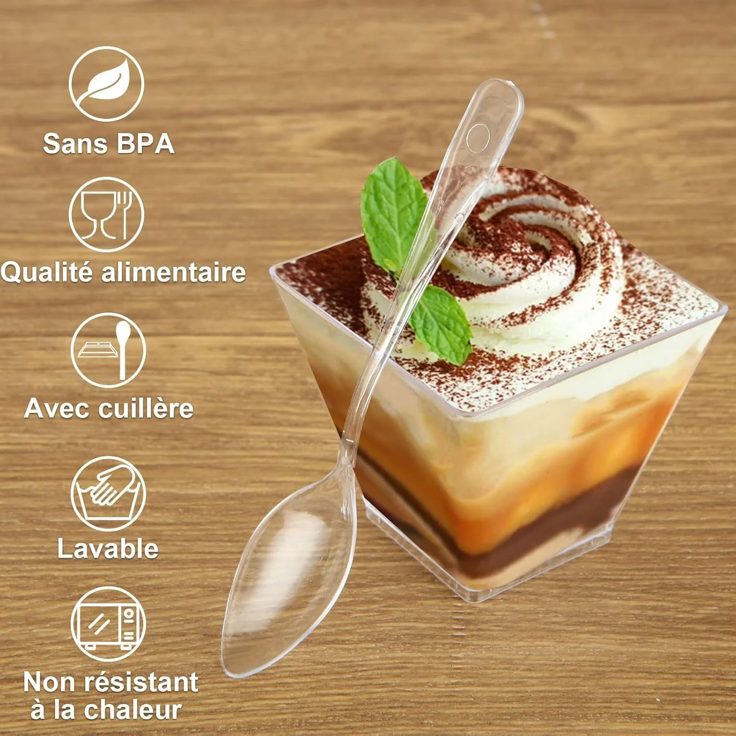 ست 100 عددی مینی فنجان دسر ASelected با درب، کاسه دسر پلاستیکی 60 میلی لیتری با درب و قاشق، ست لیوان سرو دسر قابل استفاده مجدد برای عروسی، تولد، مهمانی