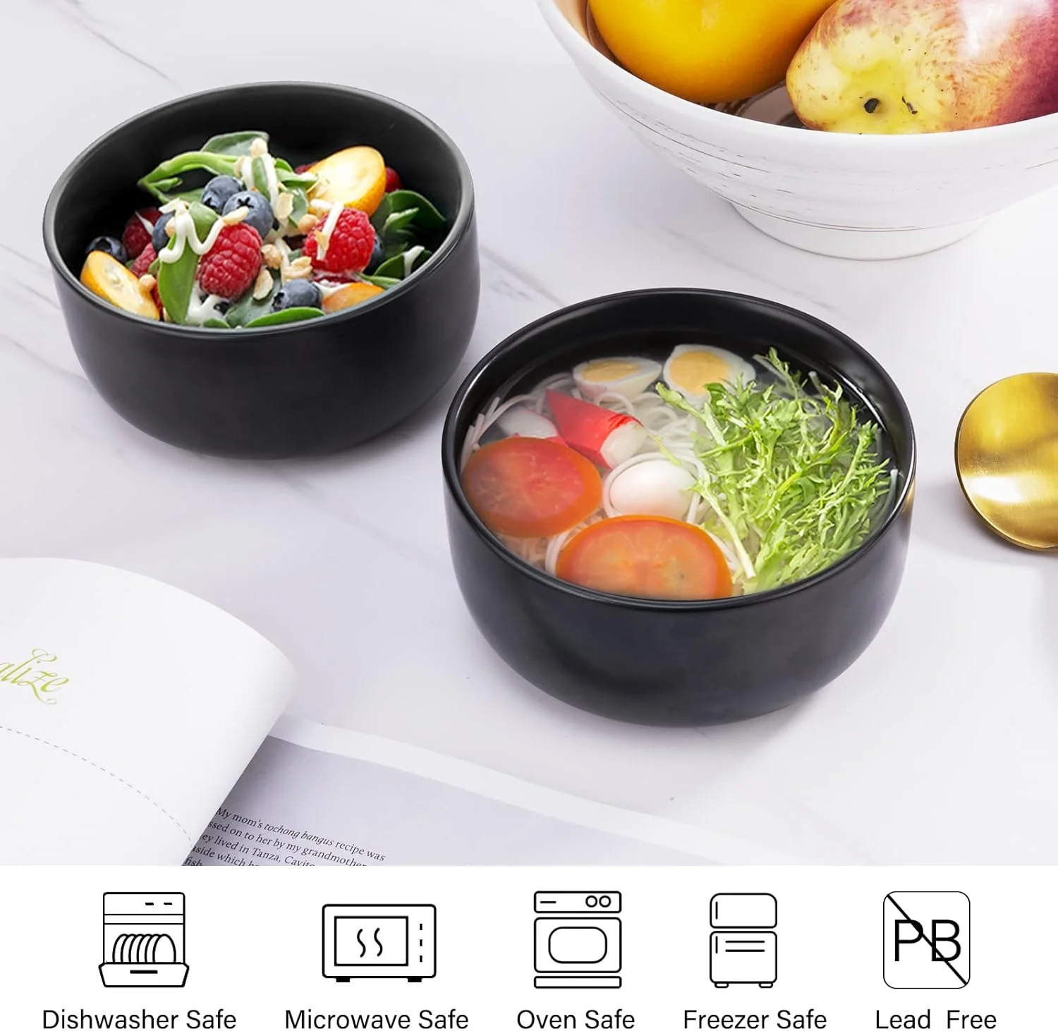 ست کاسه سرامیکی 10 اونسی Aquiver - کاسه های کوچک مات چینی - ظروف جانبی برای دسر، بستنی، تنقلات، چاشنی ها، سوفله، ماست، سوپ - ست کاسه سس خوری 4 عددی (مشکی)