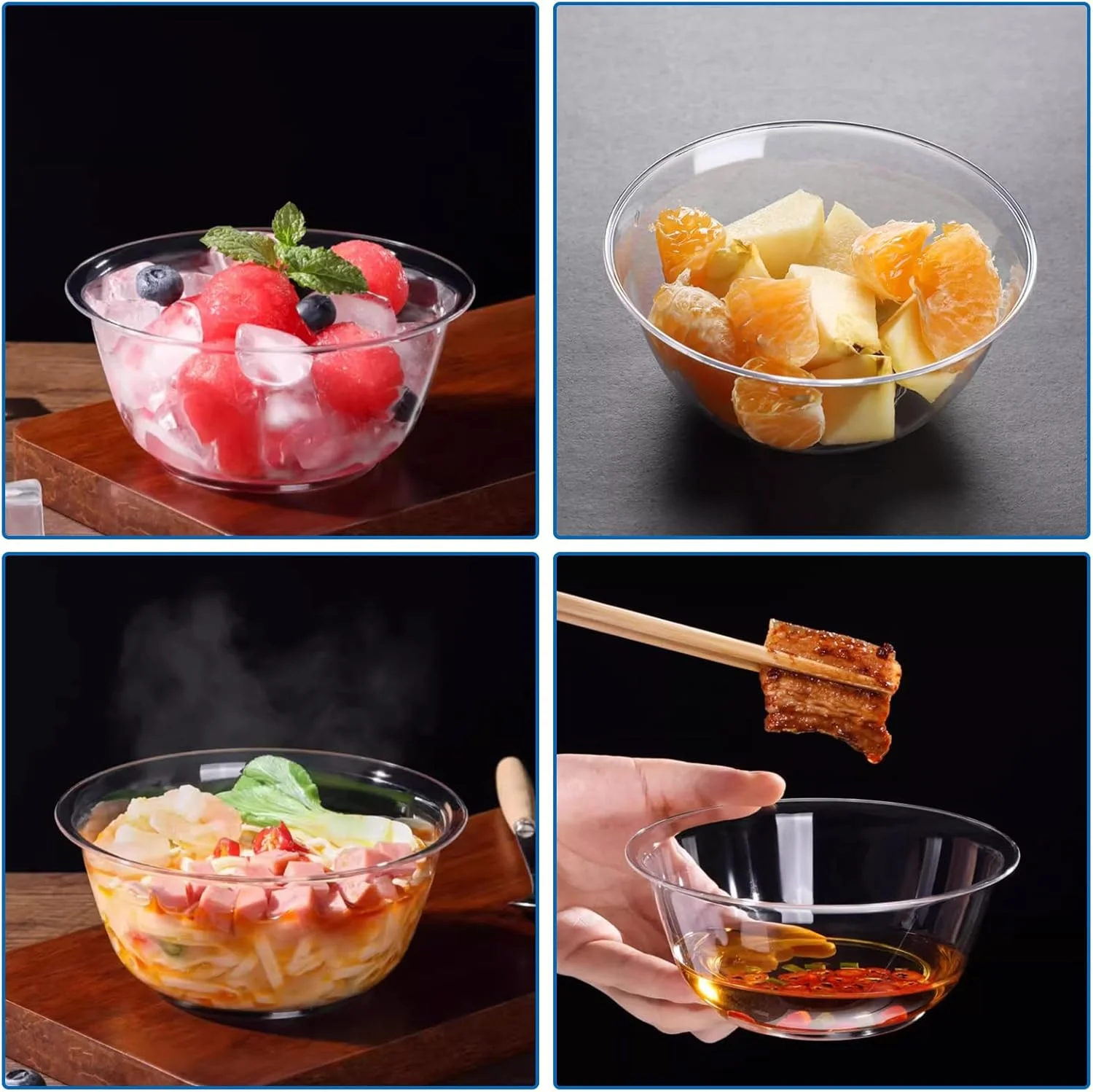 ASelected بسته 50 عددی کاسه پلاستیکی 190 میلی لیتری، کاسه های پلاستیکی سخت شفاف برای مهمانی ها، کاسه های پلاستیکی کوچک، کاسه های دسر پلاستیکی قابل استفاده مجدد، کاسه های پیک نیک