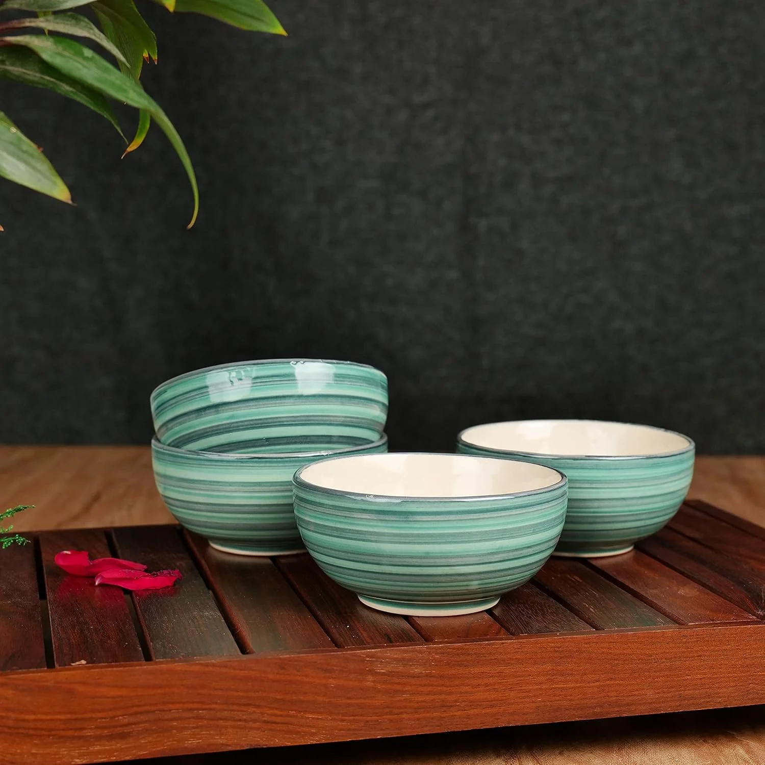 ظروف دسر سرامیکی آرتیستا طرح «گرداب های دریا» - کاسه های مناسب مایکروویو، کاسه سرو - کاسه غلات برای تنقلات، کاسه شام/کاتوری (ست 6 عددی، سبز، 150 میلی لیتر)