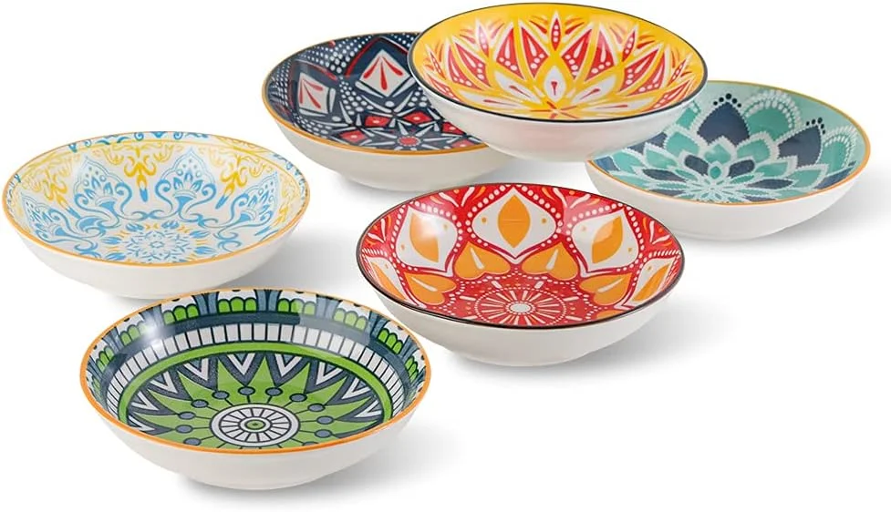 AHX Ceramic Dessert Bowls - Set of 6 Serving Bowls Flat - Snack Bowls Ice Bowl Colourful - Dessert | Finger Food | Tapas Bowls - 14 cm AHX Ceramic Dessert Bowls - Set of 6 Serving Bowls Flat - Snack Bowls Ice Bowl Colourful - Dessert | Finger Food | Tapas Bowls - 14 cm