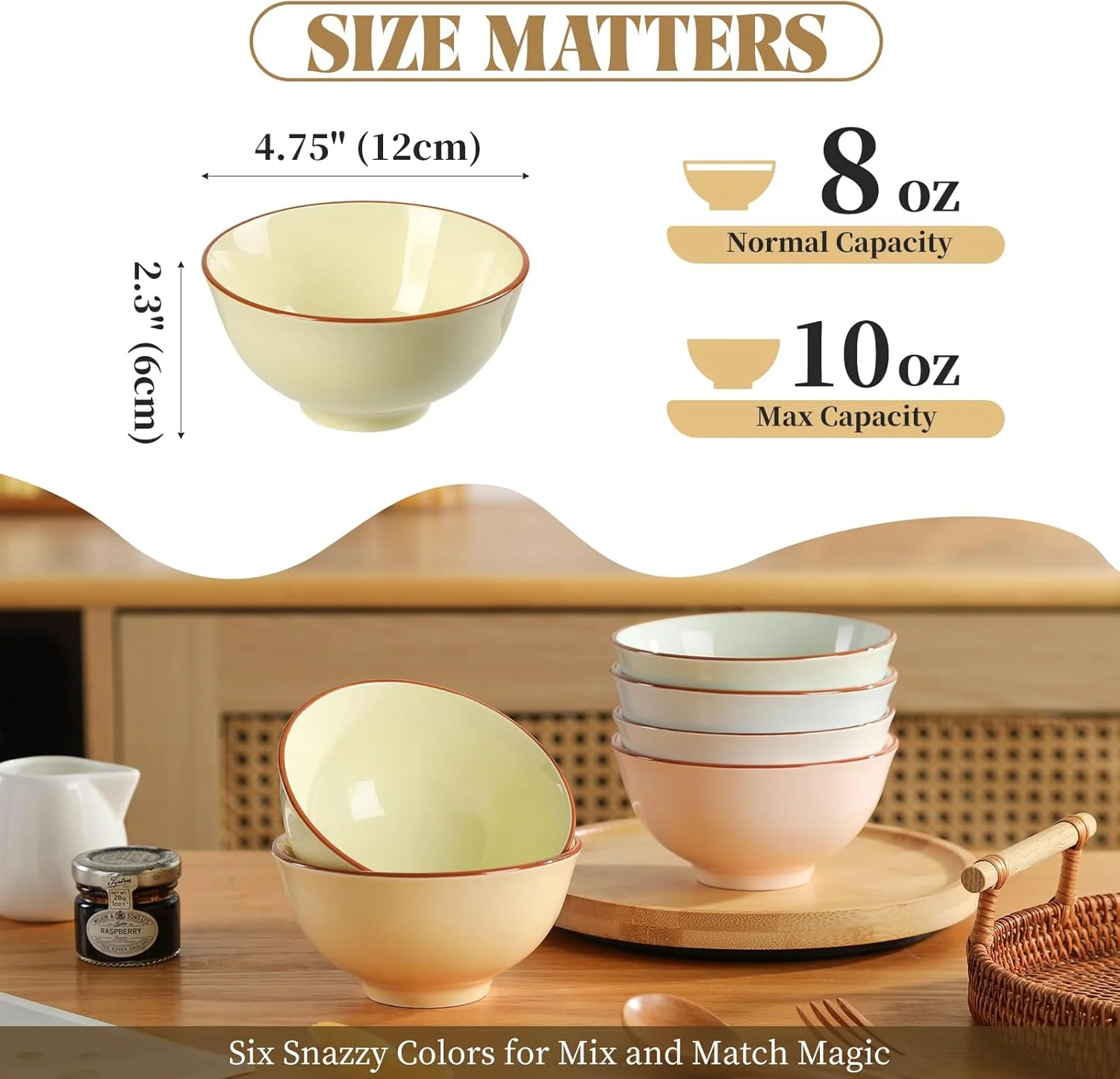 AHX Ceramic Dessert Bowl Set of 6 - Small Porcelain Bowls for Rice, Snack, Ice Cream - Microwave and Dishwasher Safe - Assorted Candy Hue - 4.7 Inch - 10 OZ AHX Ceramic Dessert Bowl Set of 6 - Small Porcelain Bowls for Rice, Snack, Ice Cream - Microwave and Dishwasher Safe - Assorted Candy Hue - 4.7 Inch - 10 OZ