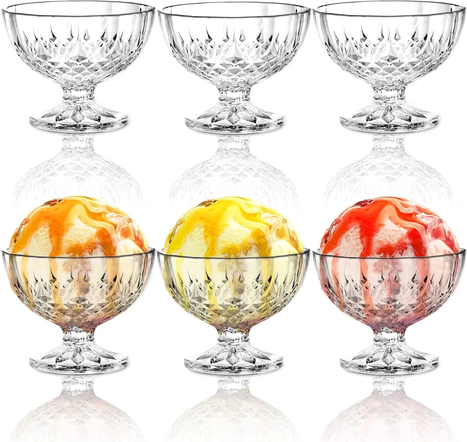 Acrylic Ice Cream Bowl, 6 Pack Dessert Bowls, Serving Bowls, Clear Footed Dessert Cup, Small Cute Footed Tulip Clear Dessert Cups, Reusable Parfait Appetizer Cup, for Dessert, Ice Cream, Pudding