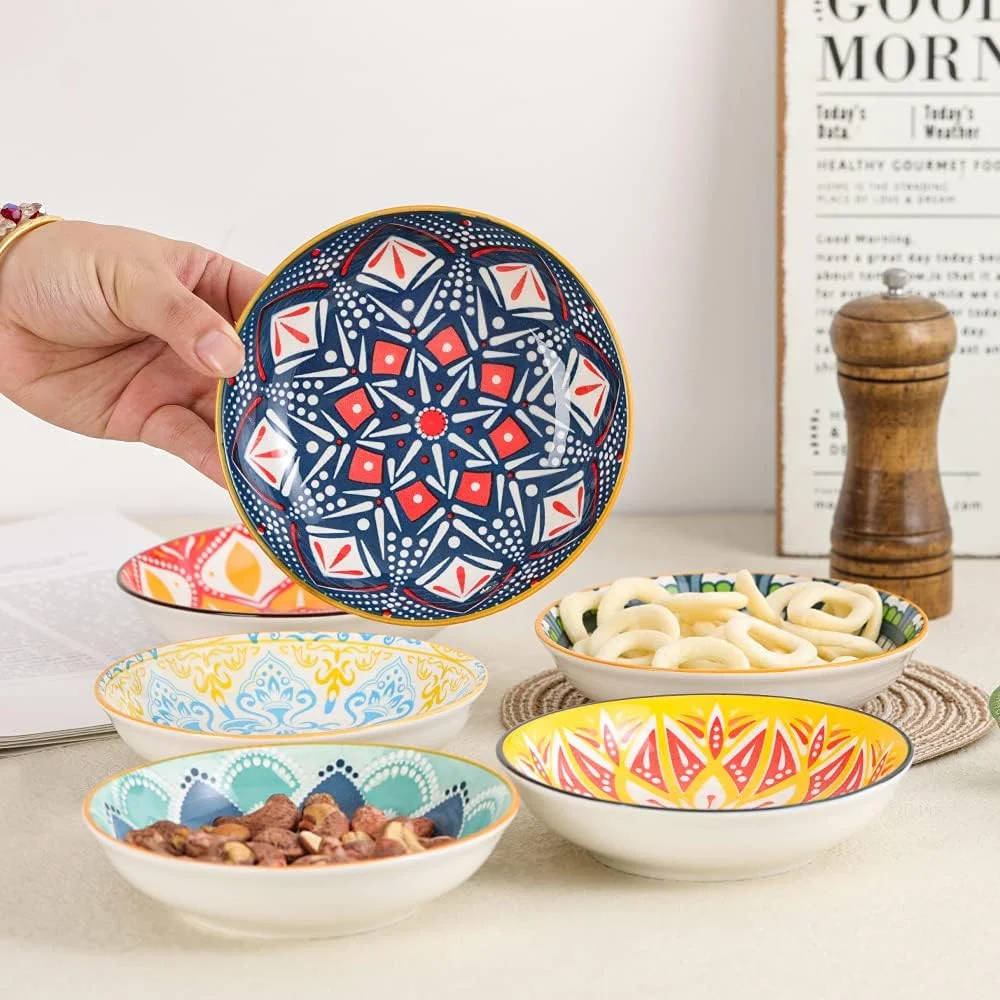 AHX Ceramic Dessert Bowls - Set of 6 Serving Bowls Flat - Snack Bowls Ice Bowl Colourful - Dessert | Finger Food | Tapas Bowls - 14 cm AHX Ceramic Dessert Bowls - Set of 6 Serving Bowls Flat - Snack Bowls Ice Bowl Colourful - Dessert | Finger Food | Tapas Bowls - 14 cm