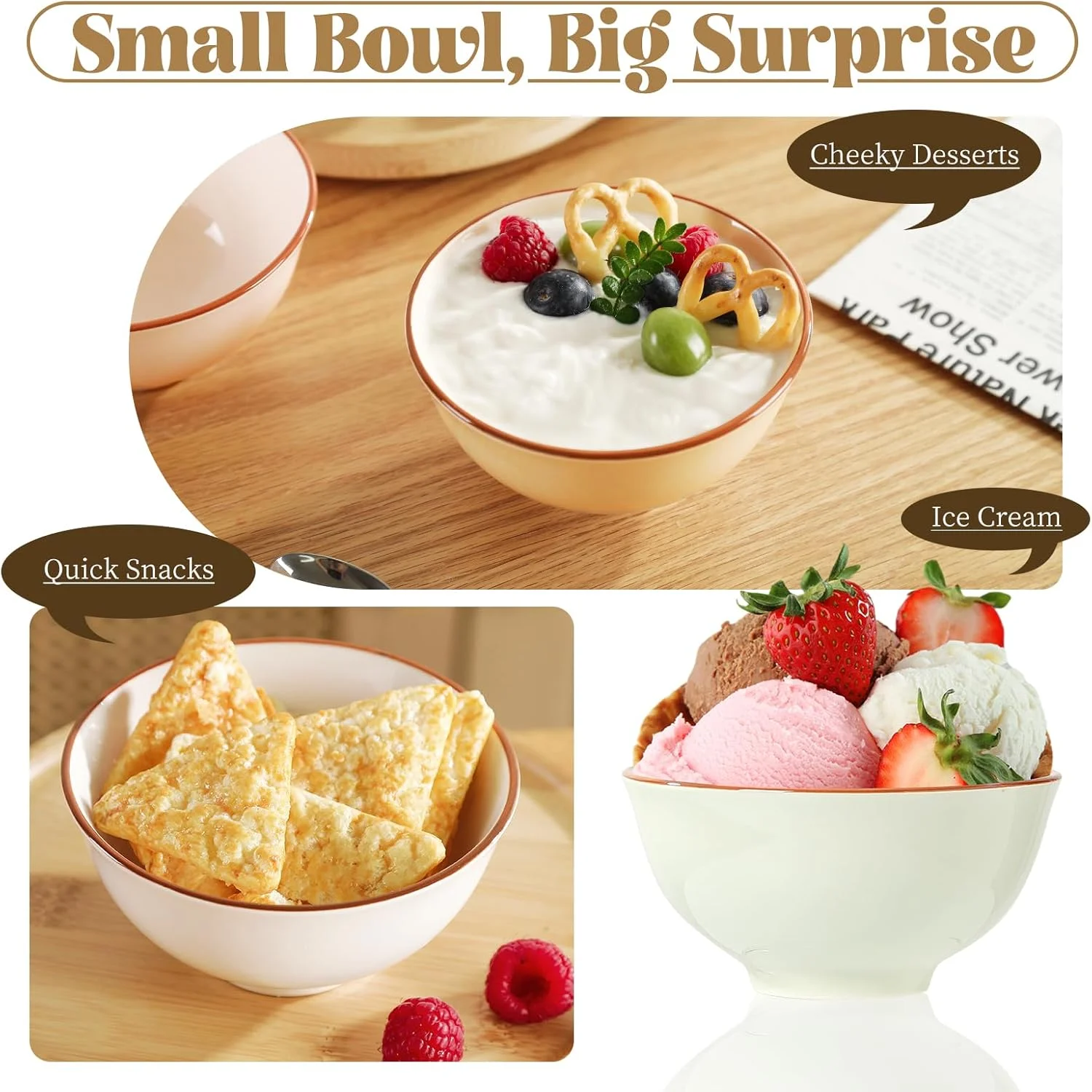 AHX Ceramic Dessert Bowl Set of 6 - Small Porcelain Bowls for Rice, Snack, Ice Cream - Microwave and Dishwasher Safe - Assorted Candy Hue - 4.7 Inch - 10 OZ AHX Ceramic Dessert Bowl Set of 6 - Small Porcelain Bowls for Rice, Snack, Ice Cream - Microwave and Dishwasher Safe - Assorted Candy Hue - 4.7 Inch - 10 OZ