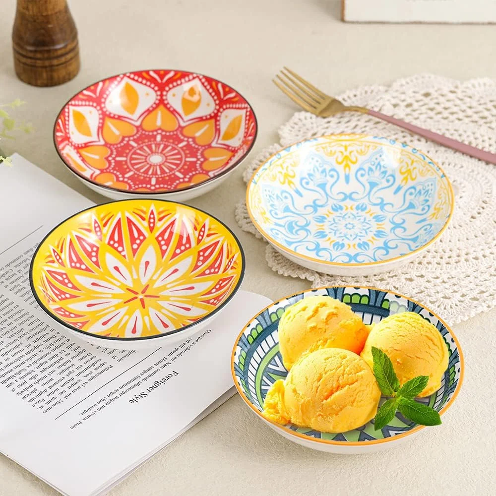AHX Ceramic Dessert Bowls - Set of 6 Serving Bowls Flat - Snack Bowls Ice Bowl Colourful - Dessert | Finger Food | Tapas Bowls - 14 cm AHX Ceramic Dessert Bowls - Set of 6 Serving Bowls Flat - Snack Bowls Ice Bowl Colourful - Dessert | Finger Food | Tapas Bowls - 14 cm