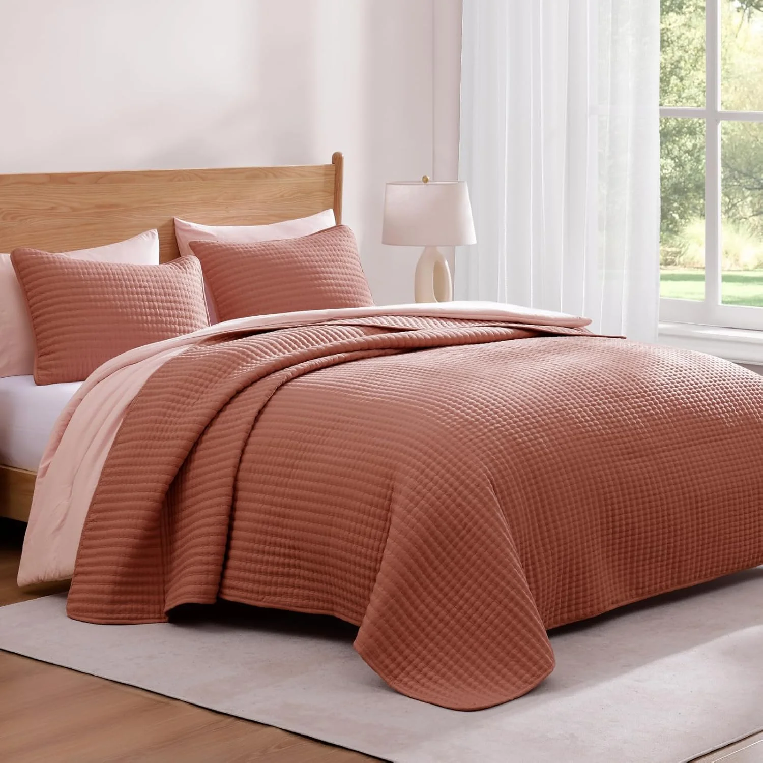 لحاف کویین WRENSONGE - ست روتختی 3 تکه طرح برگ پاییزی، لحاف سایز کویین مناسب تمام فصول، روتختی نرم به همراه 2 روبالشی مناسب تخت و مبل