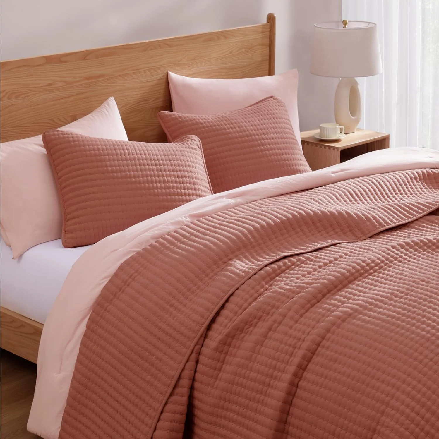 لحاف کویین WRENSONGE - ست روتختی 3 تکه طرح برگ پاییزی، لحاف سایز کویین مناسب تمام فصول، روتختی نرم به همراه 2 روبالشی مناسب تخت و مبل