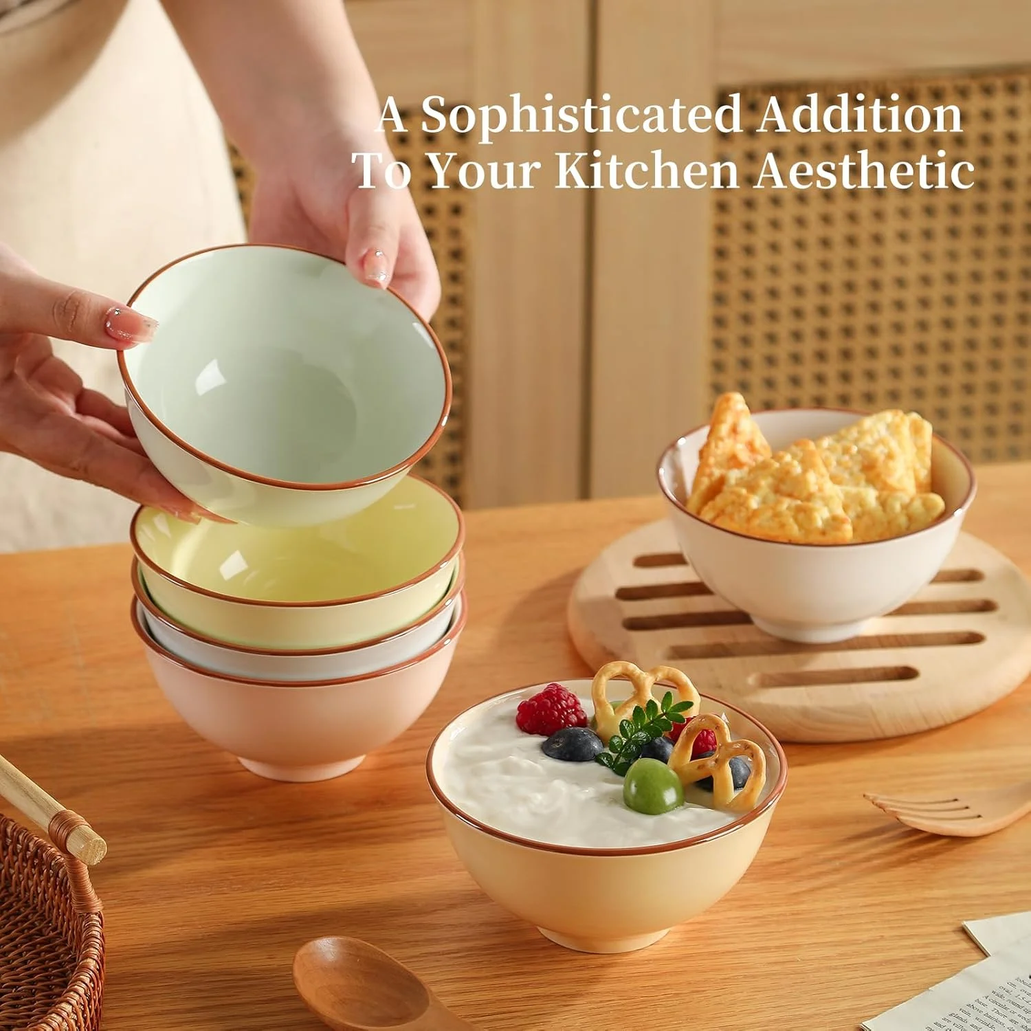 AHX Ceramic Dessert Bowl Set of 6 - Small Porcelain Bowls for Rice, Snack, Ice Cream - Microwave and Dishwasher Safe - Assorted Candy Hue - 4.7 Inch - 10 OZ AHX Ceramic Dessert Bowl Set of 6 - Small Porcelain Bowls for Rice, Snack, Ice Cream - Microwave and Dishwasher Safe - Assorted Candy Hue - 4.7 Inch - 10 OZ