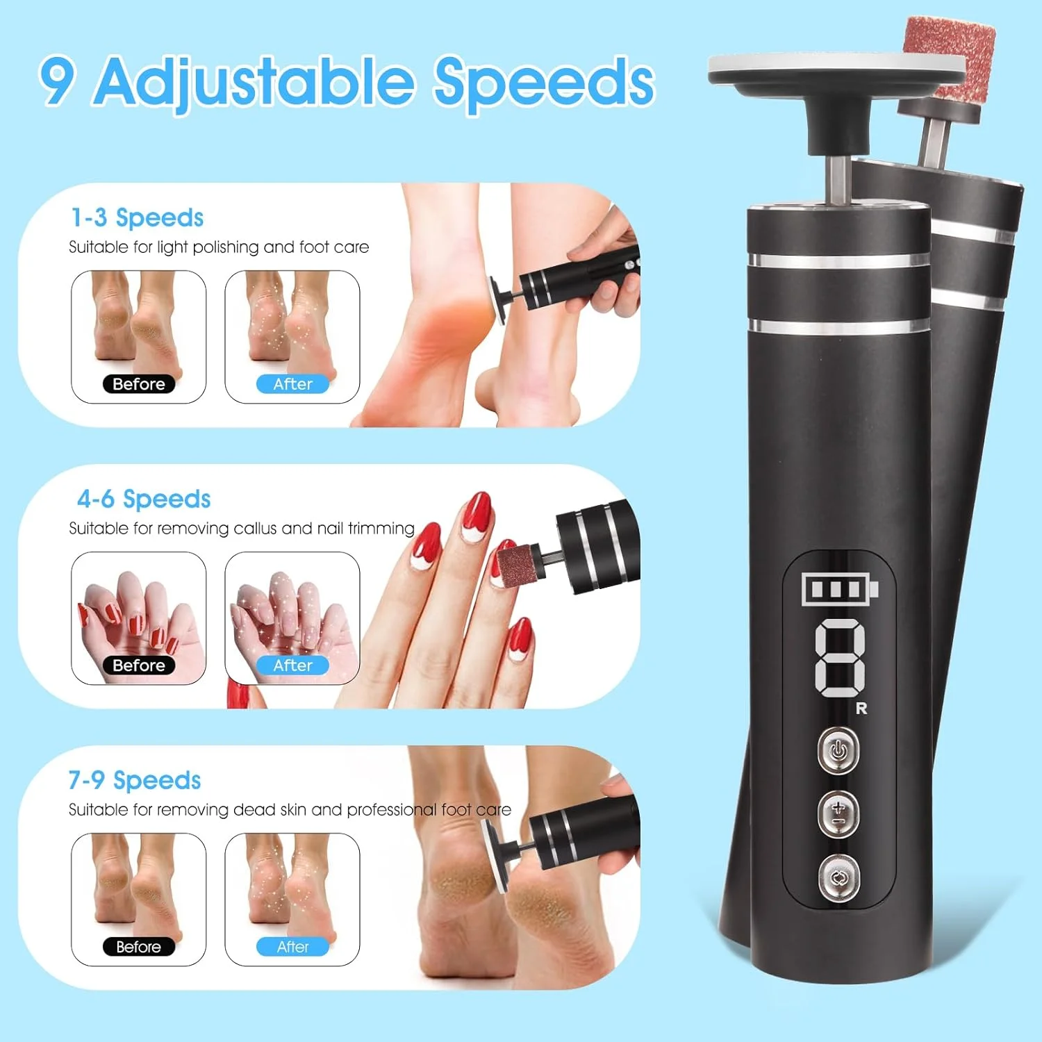 سوهان برقی پدیکور و از بین برنده پینه پا ADVEZO، دو جهته قابل شارژ با سرعت قابل تنظیم، ابزار حرفه ای پدیکور برای پوست مرده و پاشنه های ترک خورده، سوهان ناخن قابل حمل 2 در 1 (مشکی) سوهان برقی پدیکور و از بین برنده پینه پا ADVEZO، دو جهته قابل شارژ با سرعت قابل تنظیم، ابزار حرفه ای پدیکور برای پوست مرده و پاشنه های ترک خورده، سوهان ناخن قابل حمل 2 در 1 (مشکی)