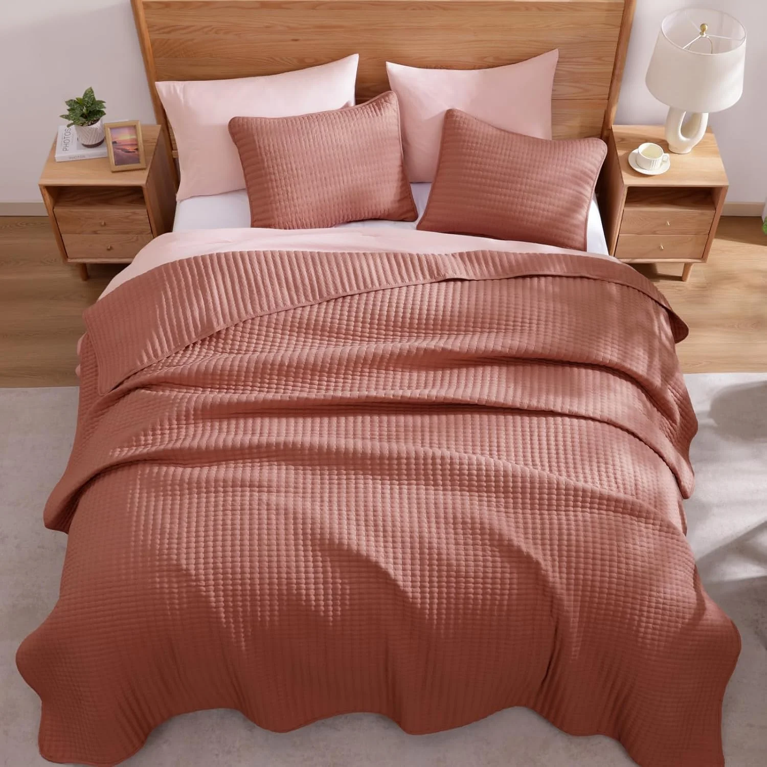 لحاف کویین WRENSONGE - ست روتختی 3 تکه طرح برگ پاییزی، لحاف سایز کویین مناسب تمام فصول، روتختی نرم به همراه 2 روبالشی مناسب تخت و مبل