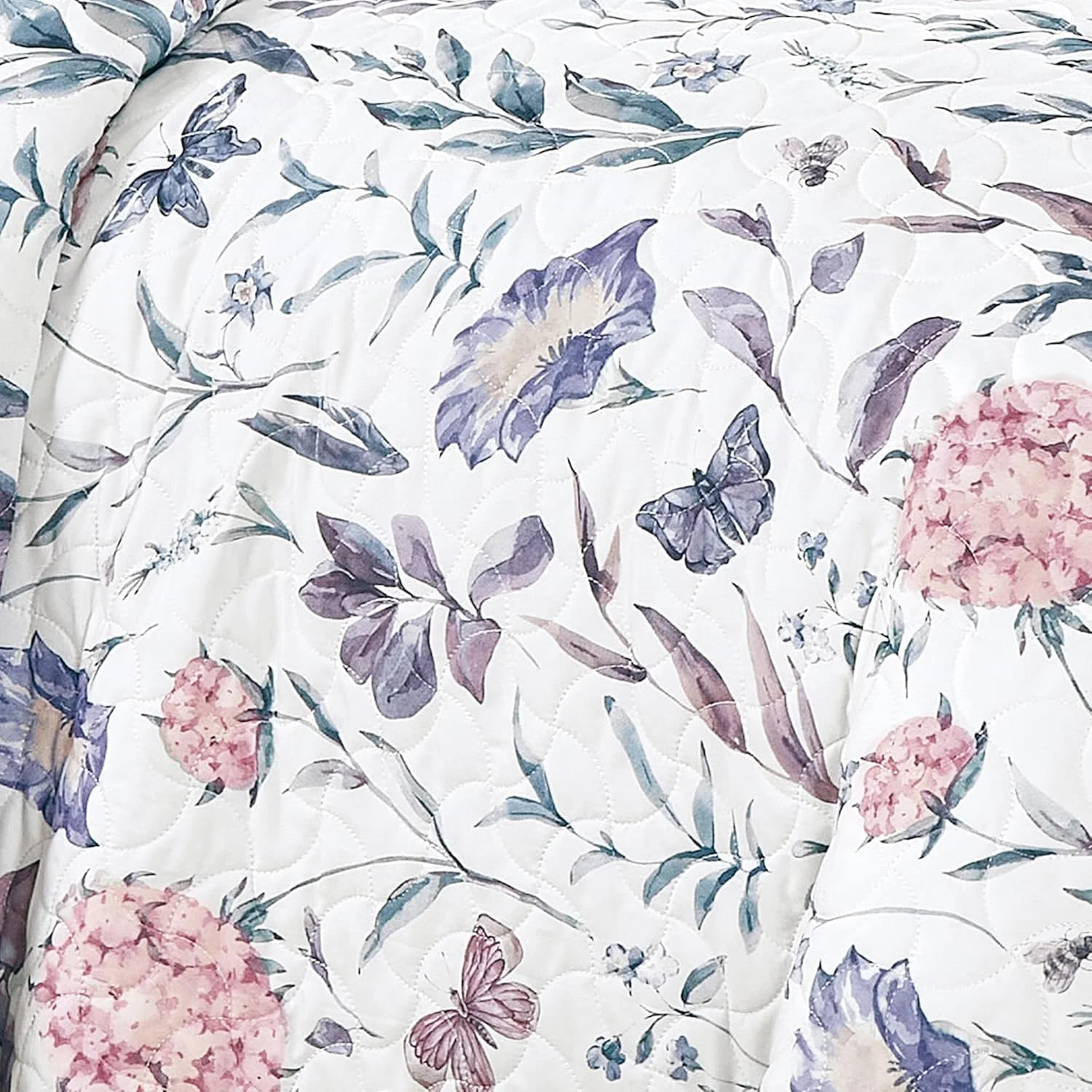 ست روتختی 3 تکه لوکس طرح گل و پروانه WPM WORLD PRODUCTS MART، گل های بنفش و صورتی، لحاف میکروفایبر سبک وزن با روبالشتی، سایز کوئین/کینگ (کوئین)