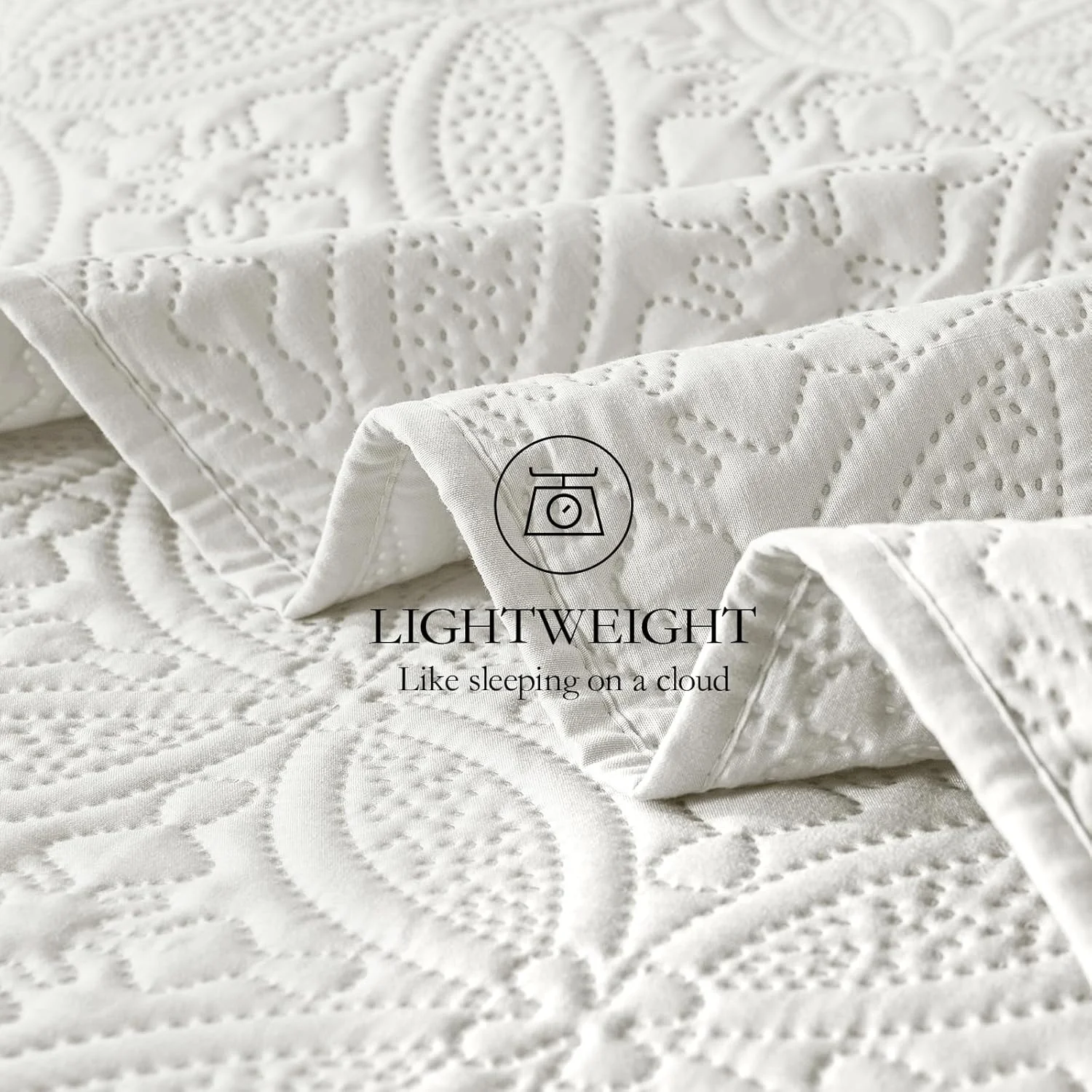 ست لحاف دو نفره WURUIBO کرم، روتختی های سبک وزن میکروفیبر، رو تختی یکدست برجسته اولتراسونیک، ست رختخواب نازک برای تمام فصل ها، روکش تخت نرم و تنفسی (1 لحاف، 1 رو بالشتی)