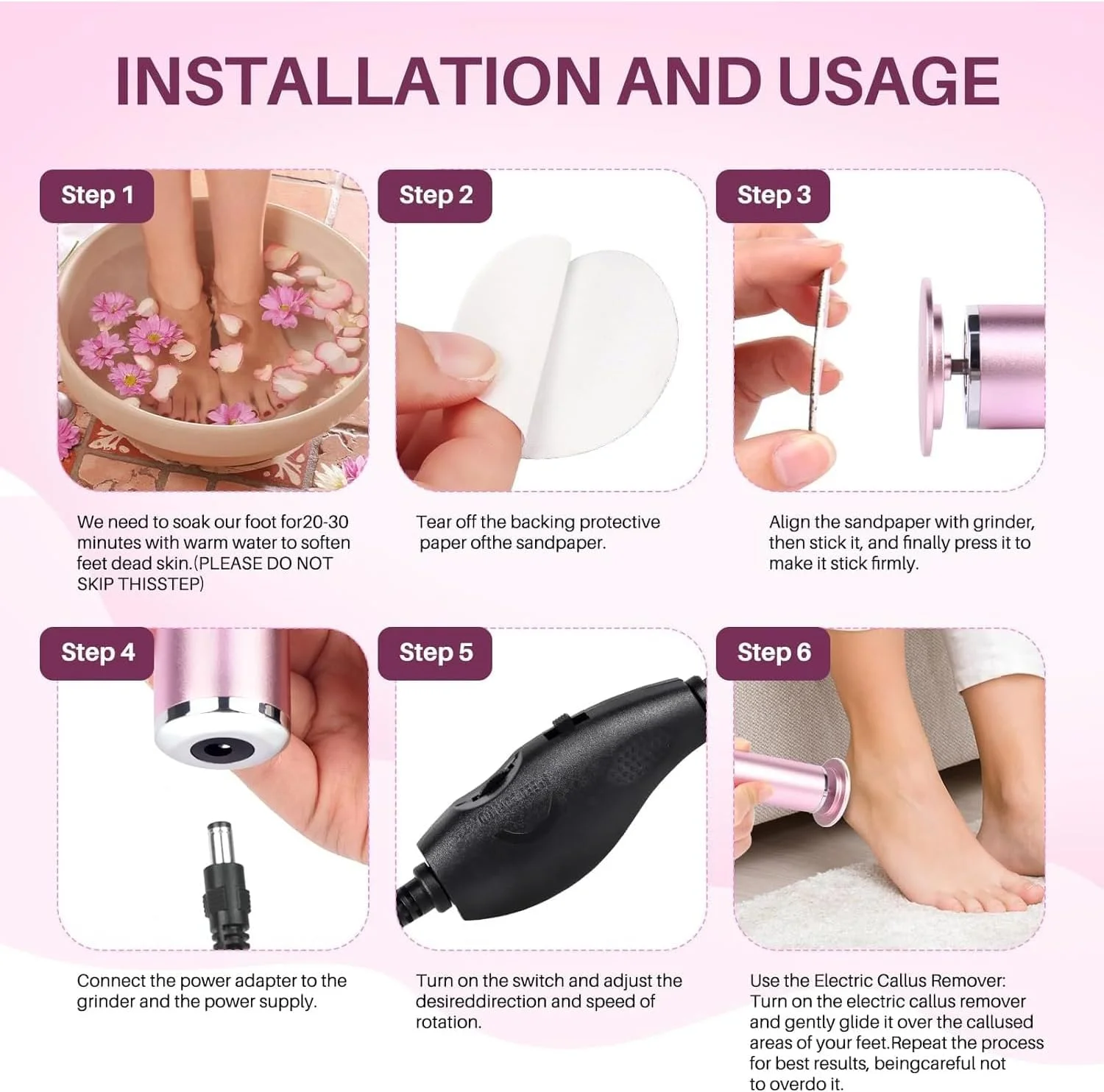 سوهان برقی پدیکور پا 500 دور در دقیقه: ابزار حرفه ای پدیکور برای از بین بردن پینه - دستگاه سنگ پا برقی برای پوست و پینه با 60 عدد دیسک سمباده سوهان برقی پدیکور پا 500 دور در دقیقه: ابزار حرفه ای پدیکور برای از بین بردن پینه - دستگاه سنگ پا برقی برای پوست و پینه با 60 عدد دیسک سمباده