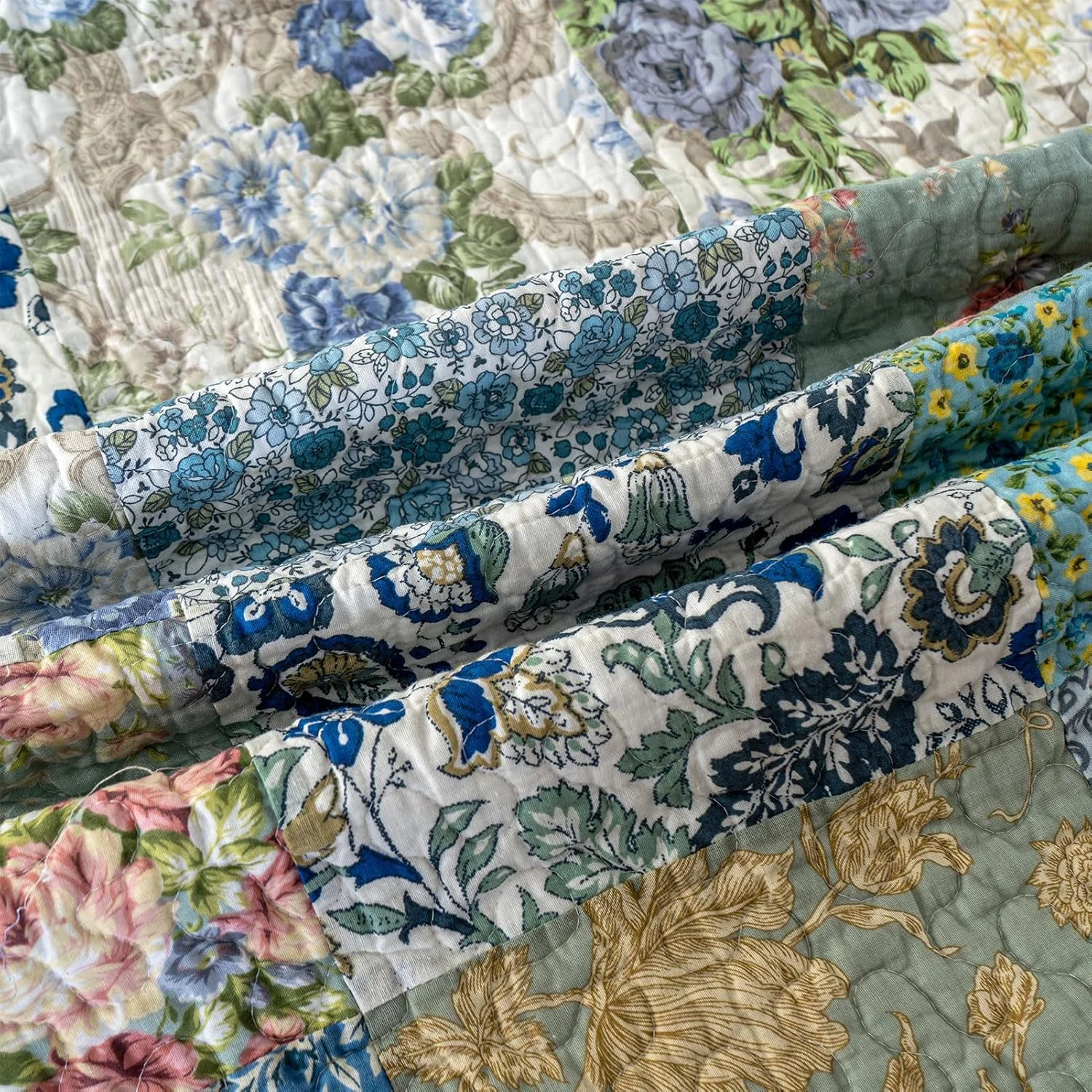 روتختی بزرگ کینگ YAYIDAY طرح تکه دوزی (305x300 سانتی متر) - رو تختی پنبه ای 100% دو رو، تنفس پذیر با طرح گلدار به همراه روبالشتی مناسب تمام فصول