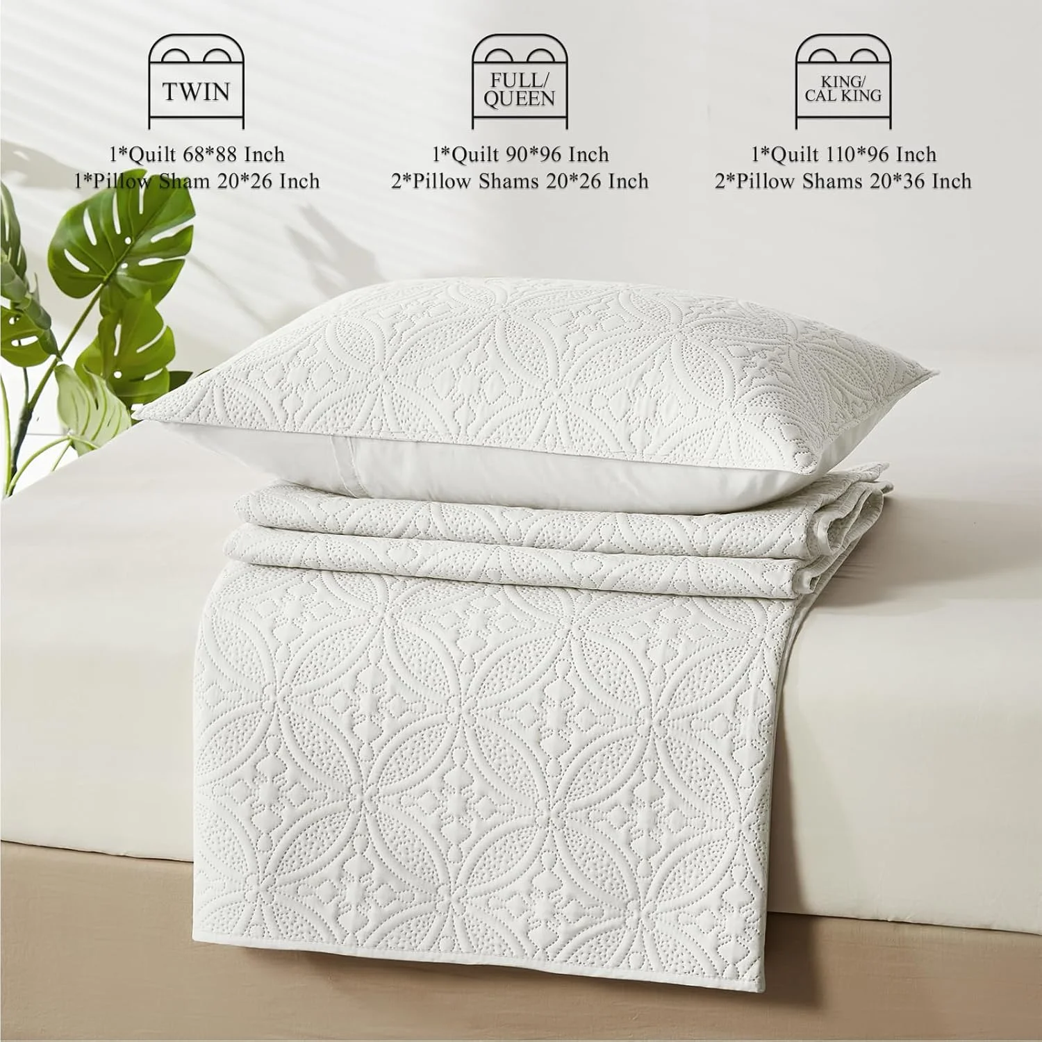 ست لحاف دو نفره WURUIBO کرم، روتختی های سبک وزن میکروفیبر، رو تختی یکدست برجسته اولتراسونیک، ست رختخواب نازک برای تمام فصل ها، روکش تخت نرم و تنفسی (1 لحاف، 1 رو بالشتی)