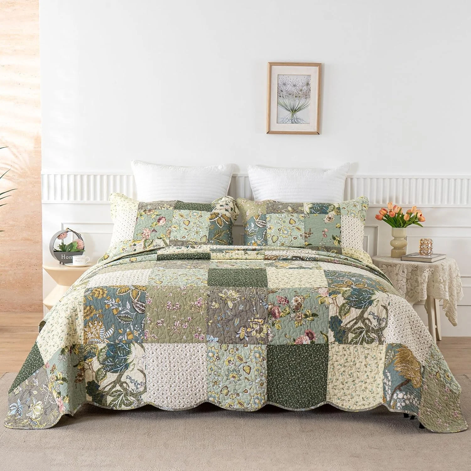 روتختی بزرگ کینگ YAYIDAY طرح تکه دوزی (305x300 سانتی متر) - رو تختی پنبه ای 100% دو رو، تنفس پذیر، طرح گلدار به همراه روبالشتی مناسب تمام فصول روتختی بزرگ کینگ YAYIDAY طرح تکه دوزی (305x300 سانتی متر) - رو تختی پنبه ای 100% دو رو، تنفس پذیر، طرح گلدار به همراه روبالشتی مناسب تمام فصول