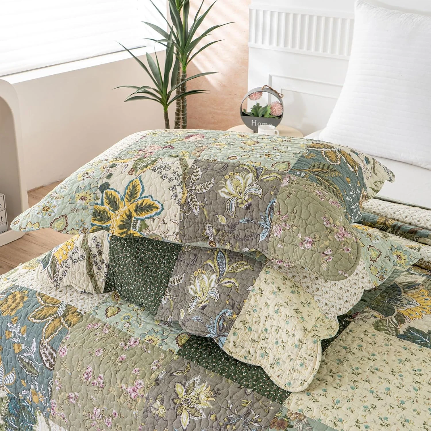 روتختی بزرگ کینگ YAYIDAY طرح تکه دوزی (305x300 سانتی متر) - رو تختی پنبه ای 100% دو رو، تنفس پذیر، طرح گلدار به همراه روبالشتی مناسب تمام فصول