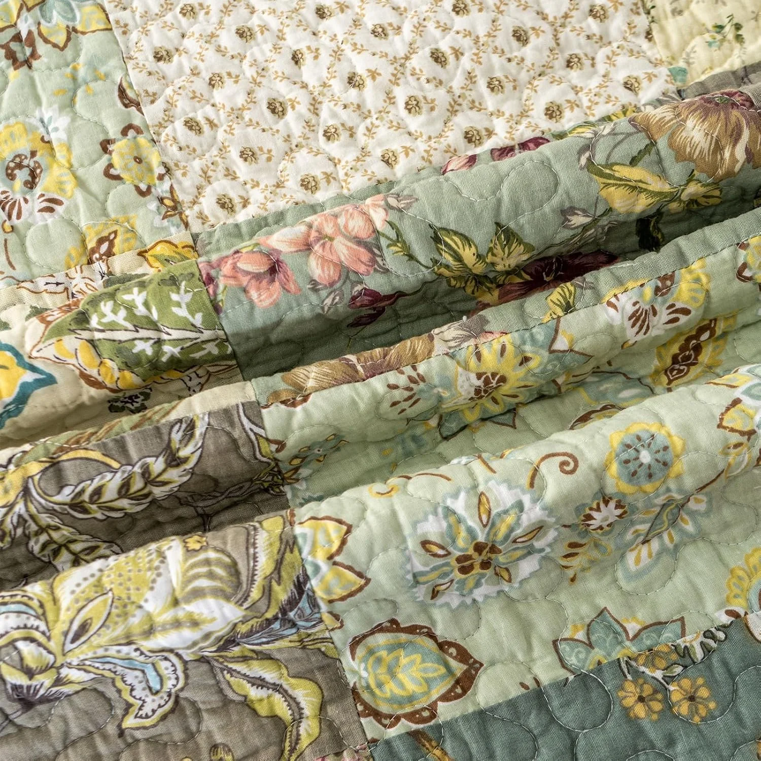 روتختی بزرگ کینگ YAYIDAY طرح تکه دوزی (305x300 سانتی متر) - رو تختی پنبه ای 100% دو رو، تنفس پذیر، طرح گلدار به همراه روبالشتی مناسب تمام فصول