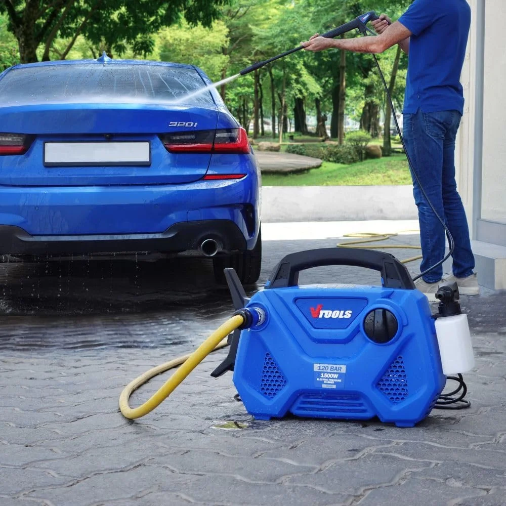 کارواش برقی 120 بار 1500 وات VTOOLS با شلنگ 3 متری و مخزن مواد شوینده، جمع و جور و سبک وزن، دارای دسته حمل داخلی، سیستم توقف خودکار، کارواش برای خودرو، خانه و باغ، آبی، VT1503 کارواش برقی 120 بار 1500 وات VTOOLS با شلنگ 3 متری و مخزن مواد شوینده، جمع و جور و سبک وزن، دارای دسته حمل داخلی، سیستم توقف خودکار، کارواش برای خودرو، خانه و باغ، آبی، VT1503