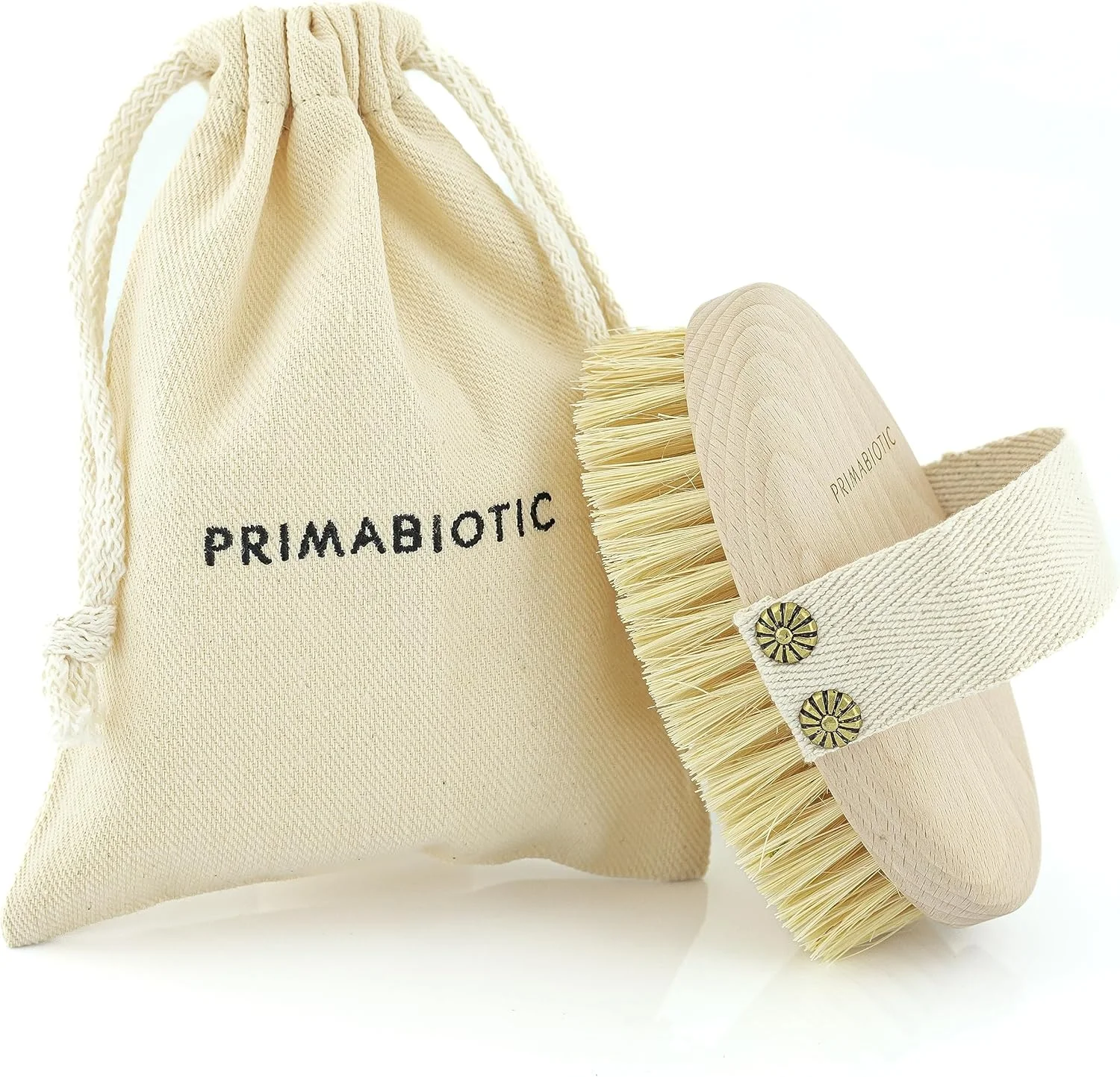 برس ماساژ بدن پریمابیوتیک به همراه کیف - محصول سازگار با محیط زیست از اروپا - چوب راش و الیاف آگاو - دسته بیضی شکل با بند نخی - ایده آل برای ماساژ خشک و کاهش سلولیت