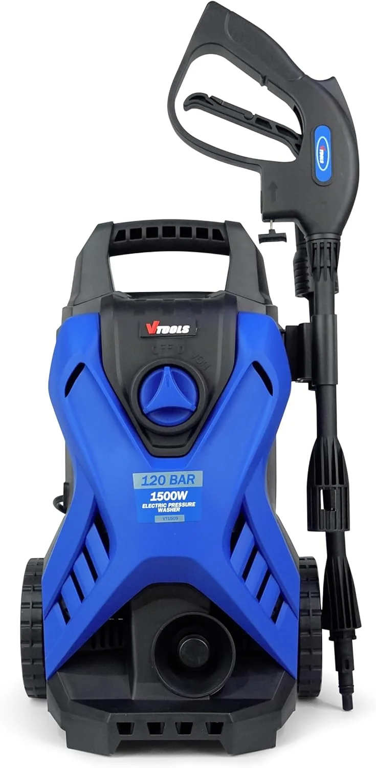 کارواش برقی 120 بار VTOOLS با 2 چرخ، شلنگ 5 متری، مخزن مواد شوینده، 1500 وات، حالت توقف خودکار و خود مکش، برای خودرو، خانه و باغ، آبی، VT1509 کارواش برقی 120 بار VTOOLS با 2 چرخ، شلنگ 5 متری، مخزن مواد شوینده، 1500 وات، حالت توقف خودکار و خود مکش، برای خودرو، خانه و باغ، آبی، VT1509