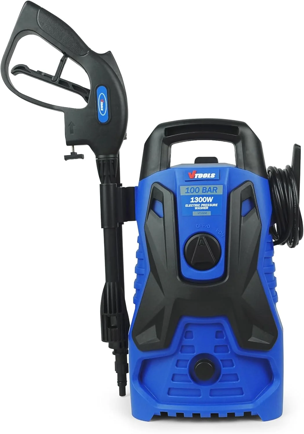 کارواش برقی 100 بار VTOOLS با شلنگ 5 متری و مخزن مواد شوینده، 1300 وات، دارای سیستم توقف خودکار و حالت خود مکش، مناسب برای خودرو، خانه و باغ، آبی، VT1508 کارواش برقی 100 بار VTOOLS با شلنگ 5 متری و مخزن مواد شوینده، 1300 وات، دارای سیستم توقف خودکار و حالت خود مکش، مناسب برای خودرو، خانه و باغ، آبی، VT1508