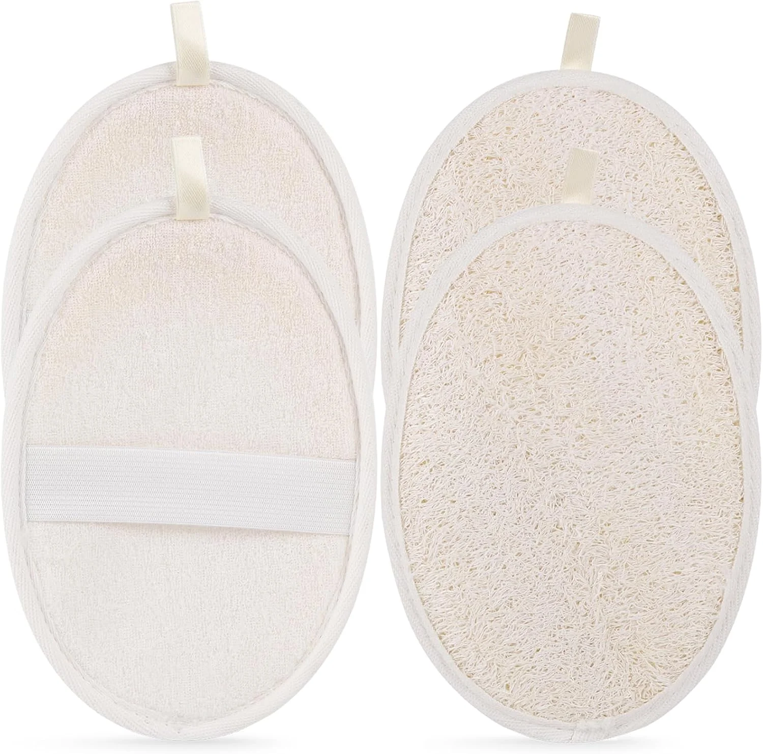 4 Pcs Natural Loofah Exfoliating Body Scrubber, 7x5 Inch Bath Shower Loofah Body Wash Sponge for Women Men