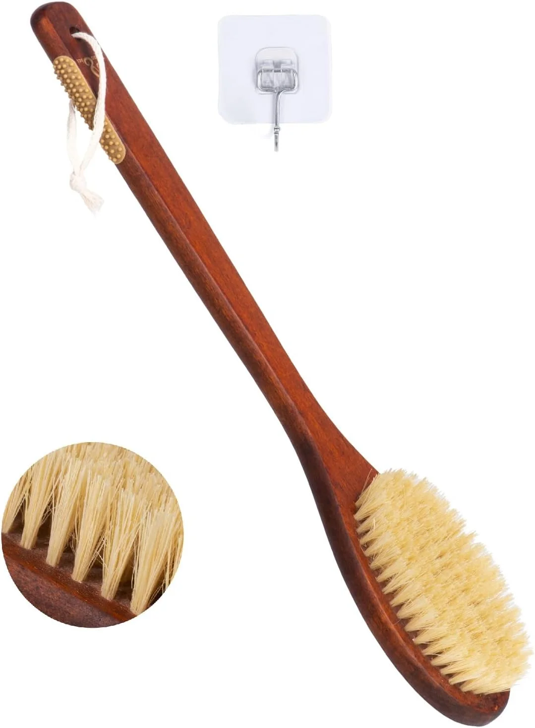 NENO CICI Wooden Bath Brush with Stiff Sisal Bristles Long Handle for Shower Back Scrubber Body Exfoliator (Stiff Sisal Fiber Hair)