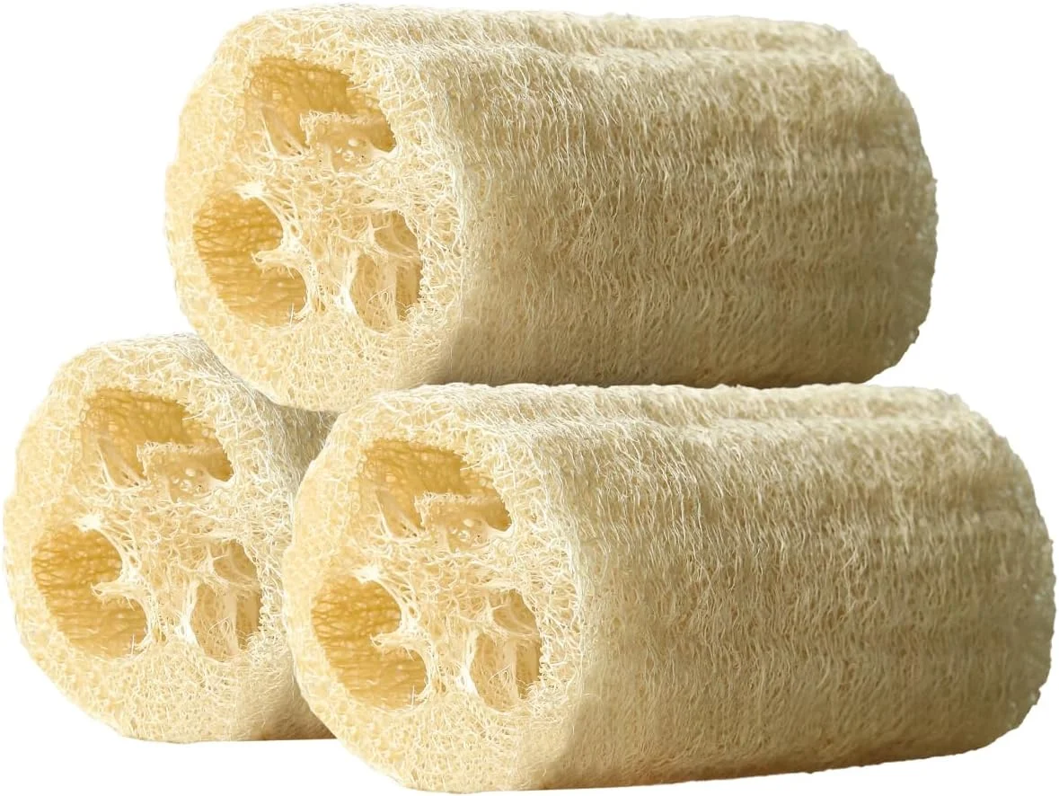 اسفنج لوفا طبیعی لایه بردار برای حمام، اسکرابر بدن با حلقه آویز، لایه برداری عمیق پوست، 3 عدد