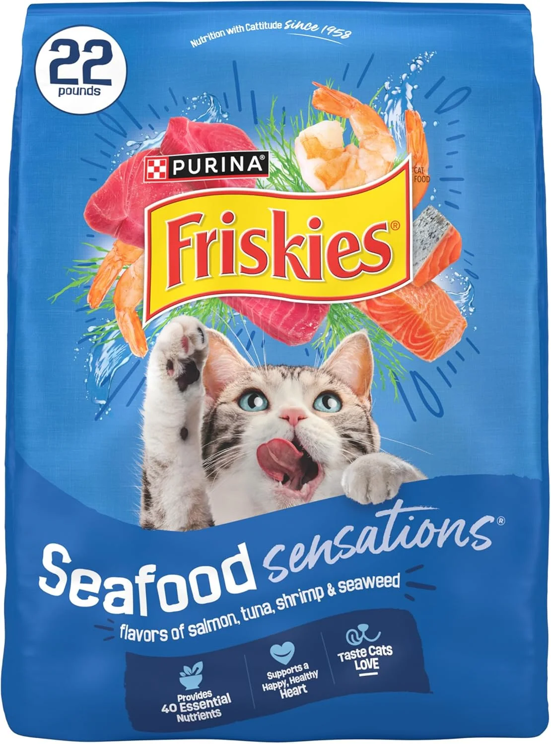 غذای خشک گربه با طعم غذاهای دریایی Friskies Purina - کیسه 22 پوندی