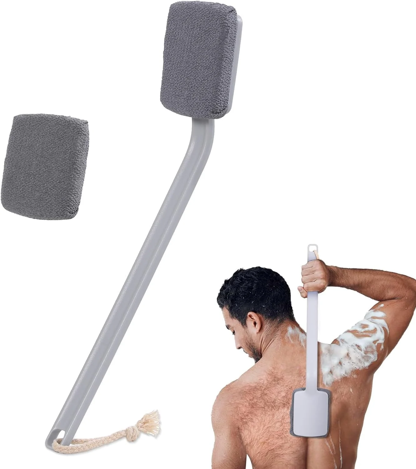 برس اسکراب پشت نالاکال برای حمام، برس پشت دسته بلند خمیده 16 اینچی برای مردان و زنان - برس بدن پارچه ای اسکراب قابل تعویض برای پاکسازی عمیق و لایه برداری