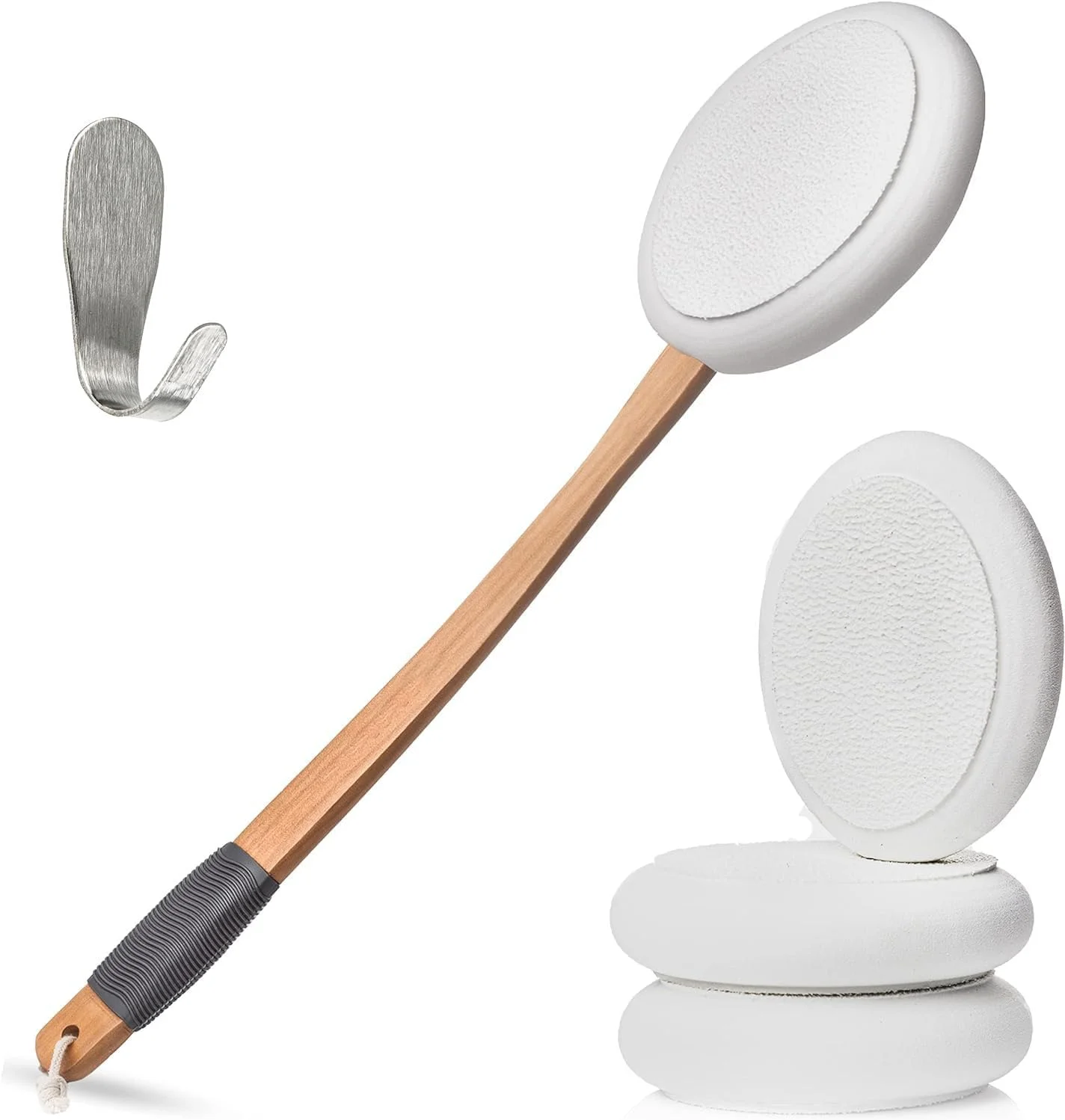 اپلیکاتور لوسیون، دسته فوق العاده بلند دو طرفه برس اسکراب پشت بدن لایه بردار بدن، شامل 1 دسته اپلیکاتور، 4 پد و 1 قلاب