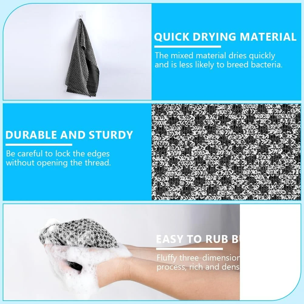 لیف حمام لوفه مدل LOPHE، بسته 2 عددی، لیف لایه بردار بلند، حوله بدن لایه بردار فوق العاده بلند، لایه بردار عمیق بدن، اسکراب لوفا طبیعی، تمیز کننده آلودگی و پوست مرده برای آقایان و بانوان، مشکی