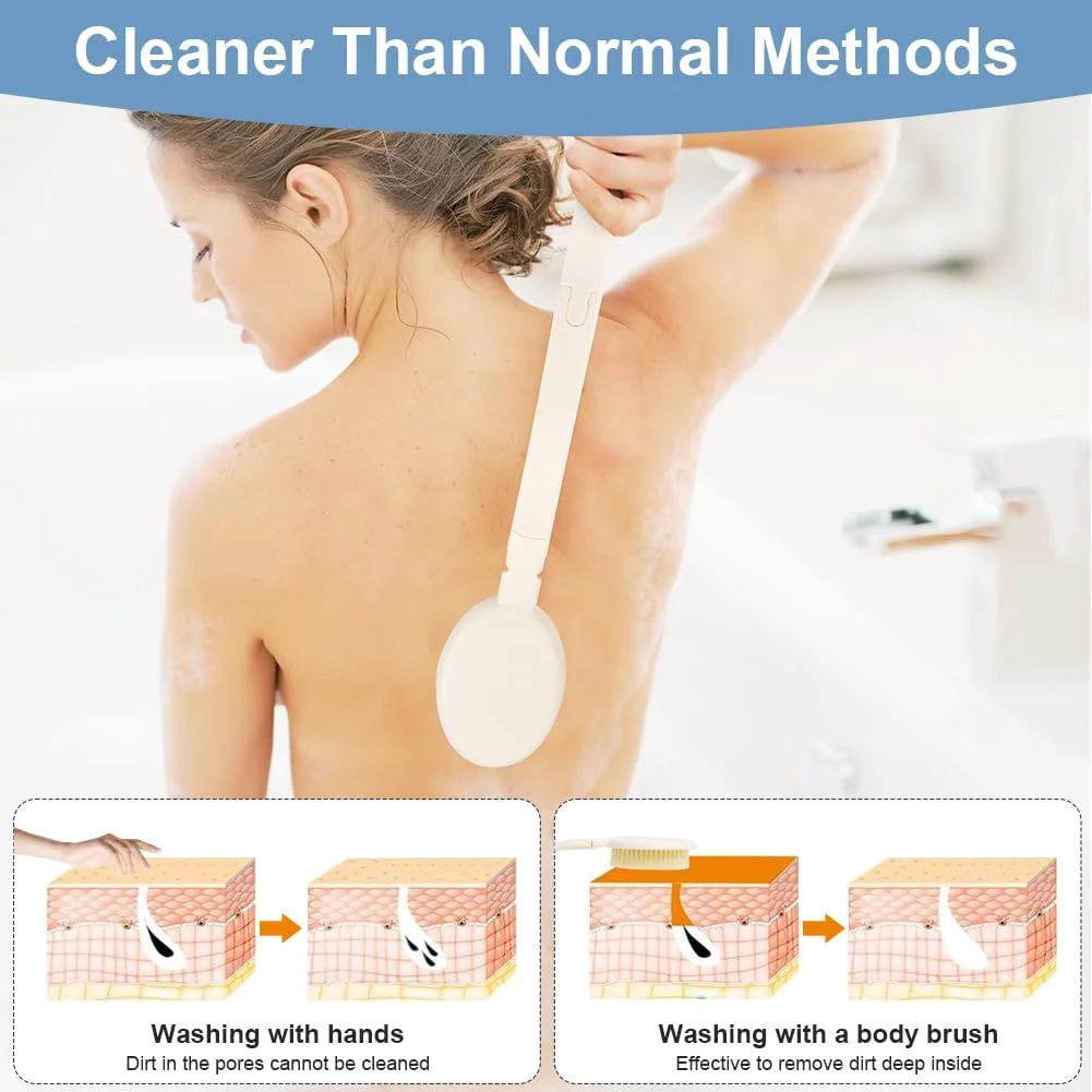 برس حمام پشت LOPHE با دسته بلند، برس پشت بدن تاشو 3 در 1 با دسته بلند، برس بدن دو طرفه برای لایه برداری و ماساژ (سفید)