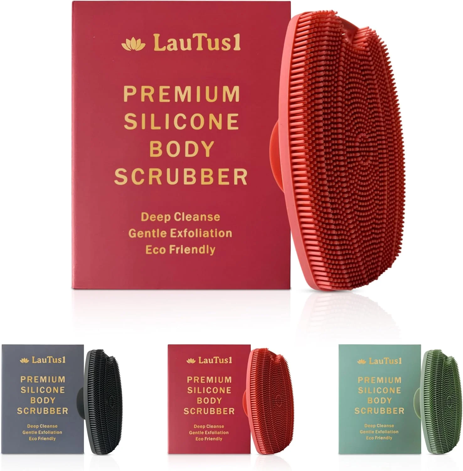 لیف سیلیکونی بدن LauTus1 مدل Premium مناسب انواع پوست - برس لایه بردار حمام با مکش و قلاب، لیف سیلیکونی نرم برای پوست های حساس، مردان، زنان، نوزادان (صورتی کثیف)